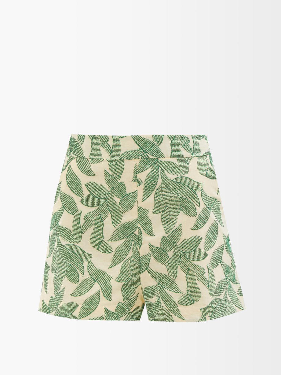 Green Uma leaf-embroidered cotton-voile shorts | Three Graces London ...