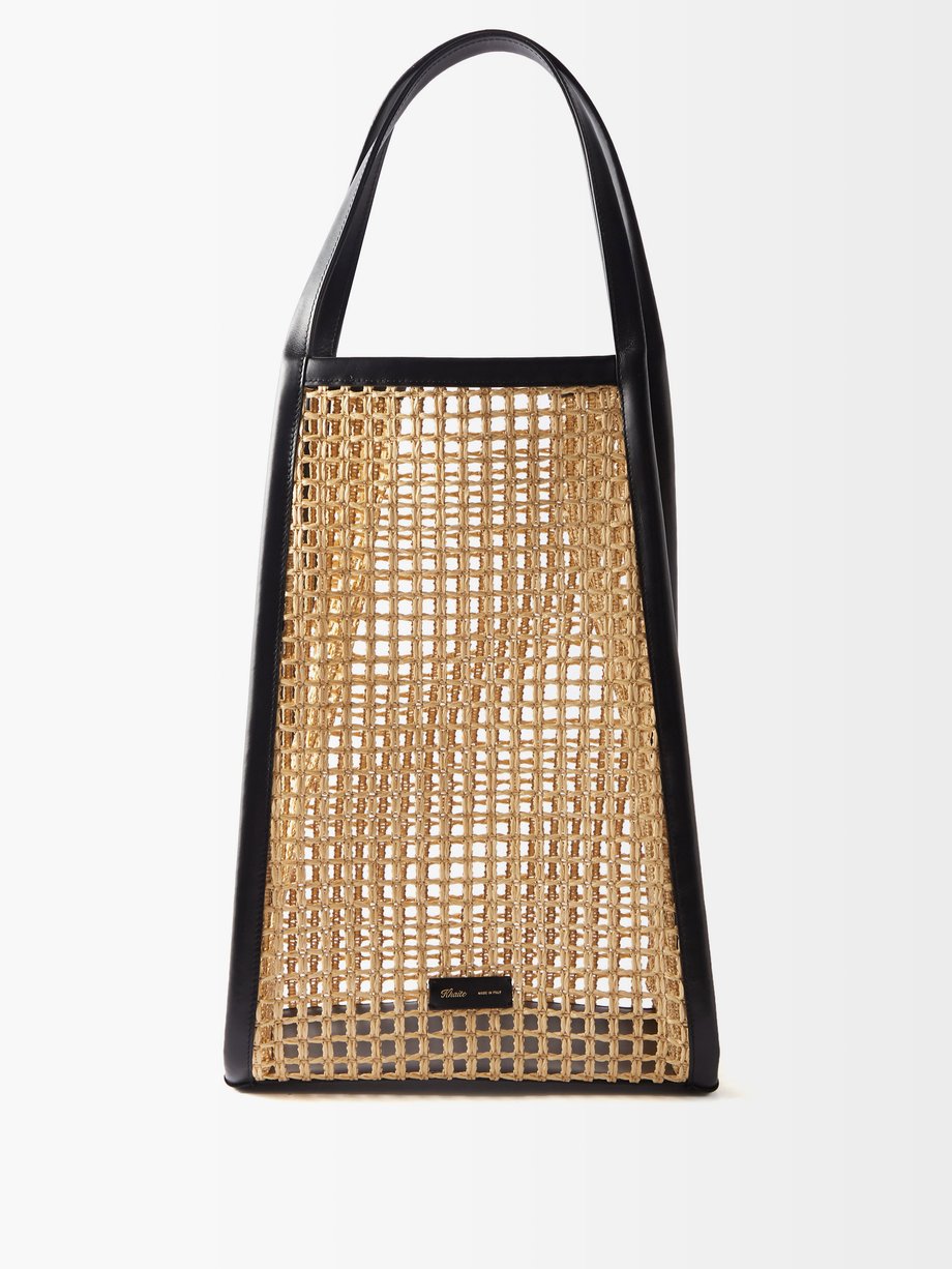 June raffia-mesh and leather tote bag Beige Khaite | MATCHESFASHION FR