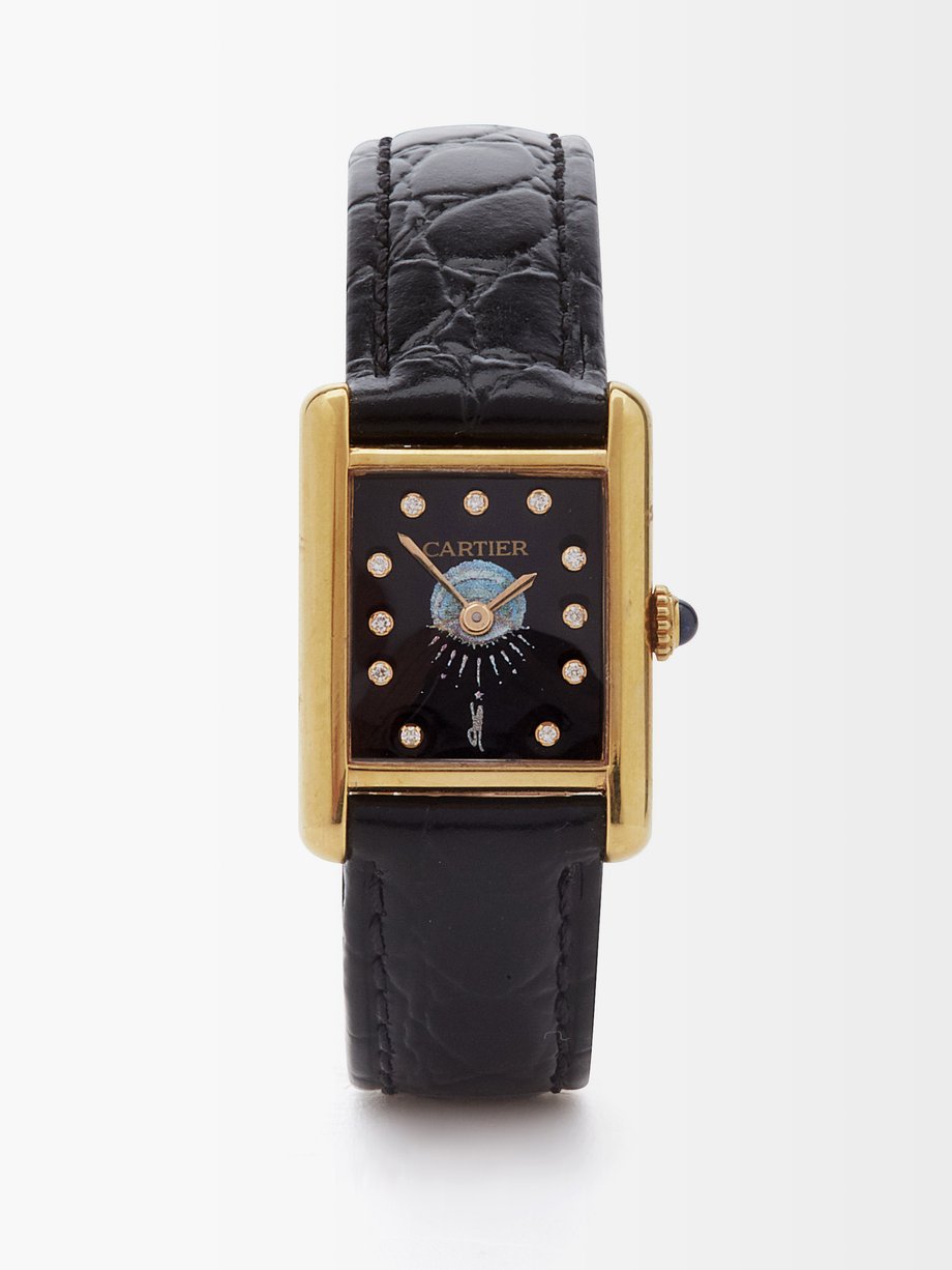 Black gold Vintage Cartier Tank diamond & gold-vermeil watch | Jacquie ...