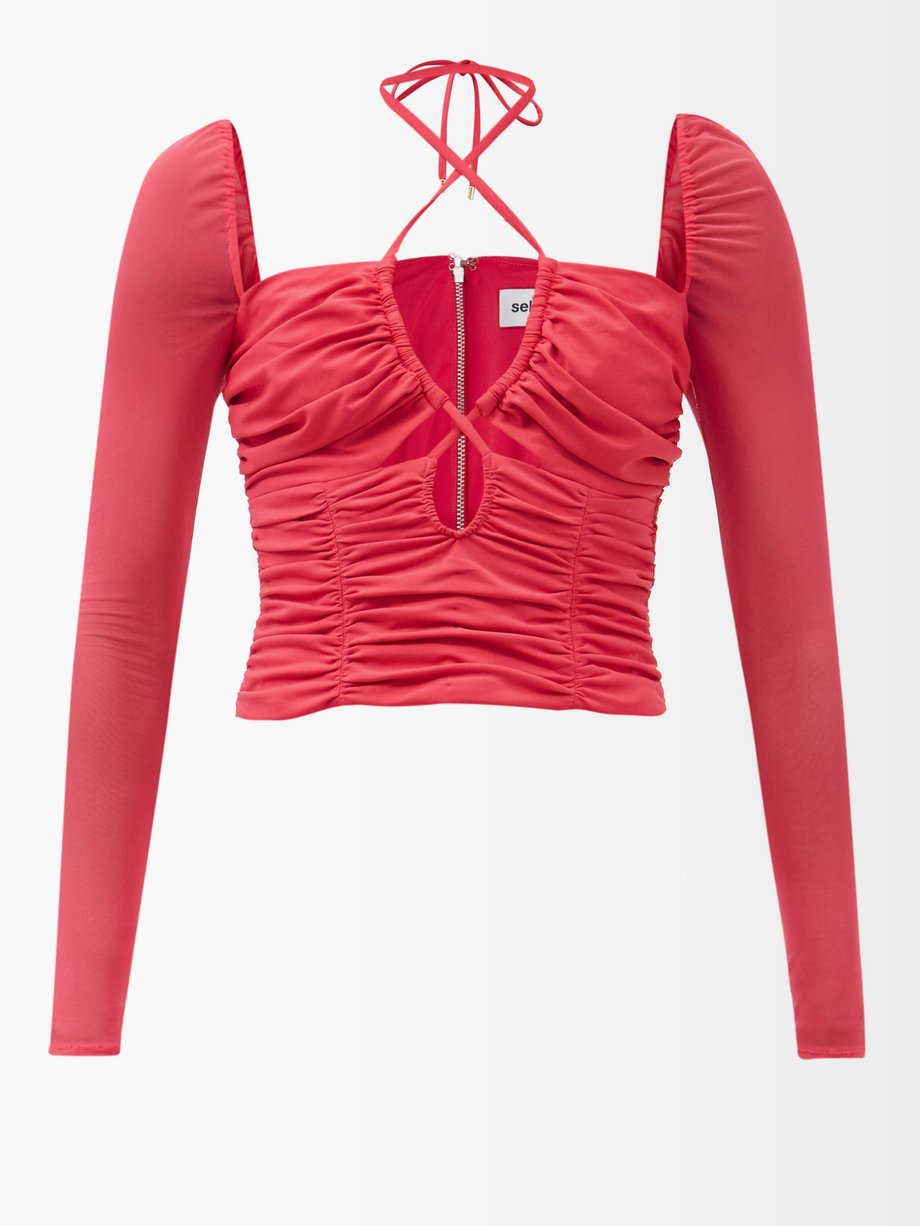 Pink Cutout gathered-jersey top | Self-Portrait | MATCHESFASHION US