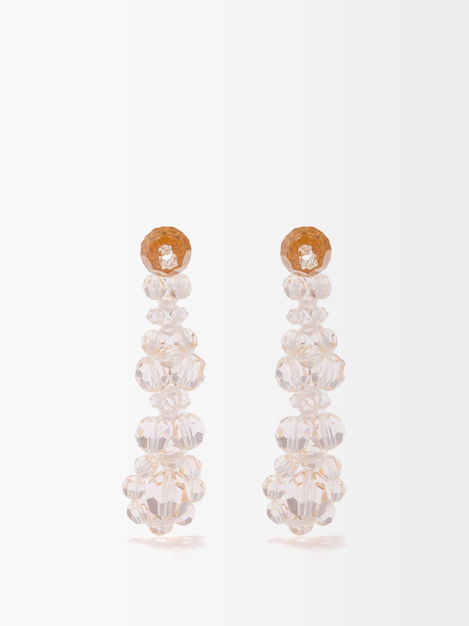 시몬 로샤 귀걸이 Simone Rocha Beige Victorian Flower crystal drop earrings