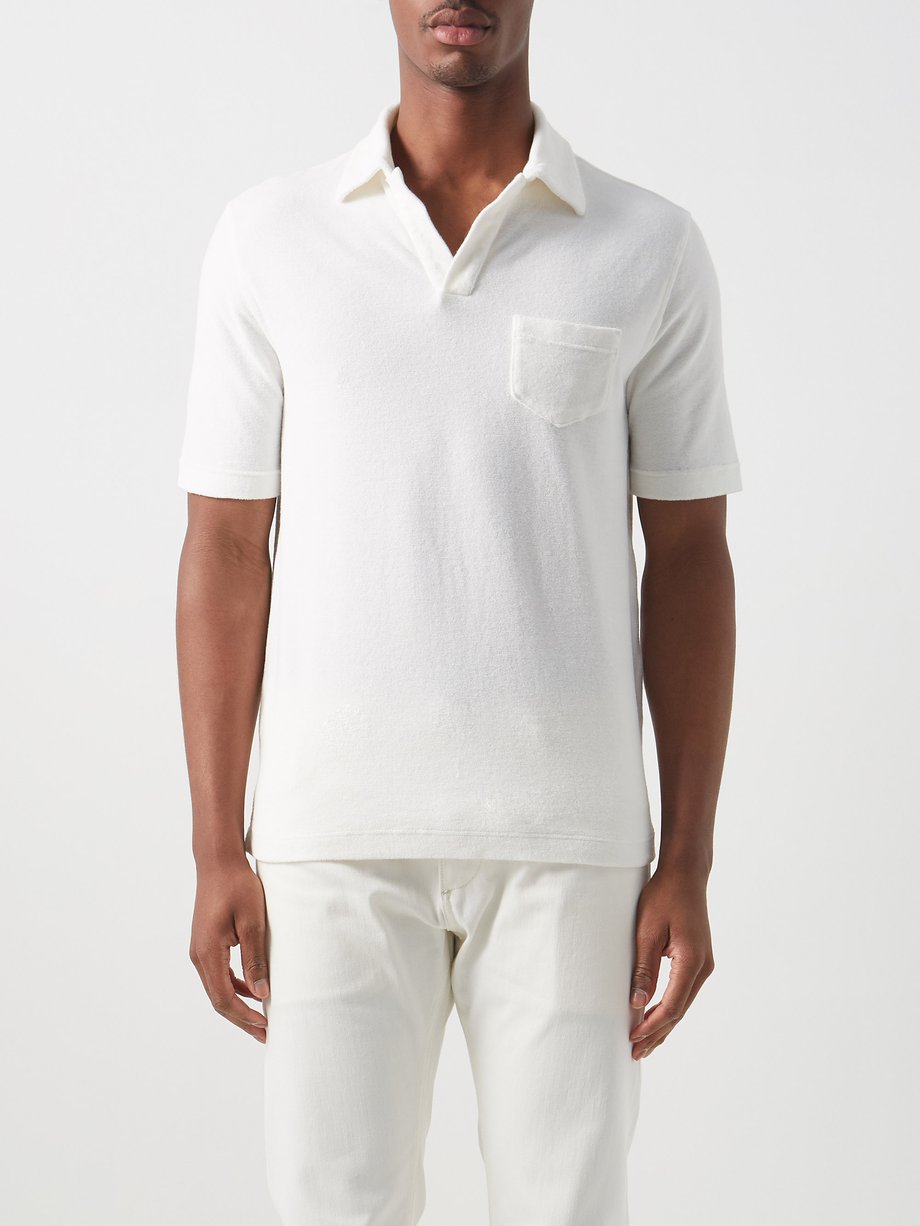 Neutral Open-collar cotton-terry polo shirt | Thom Sweeney ...