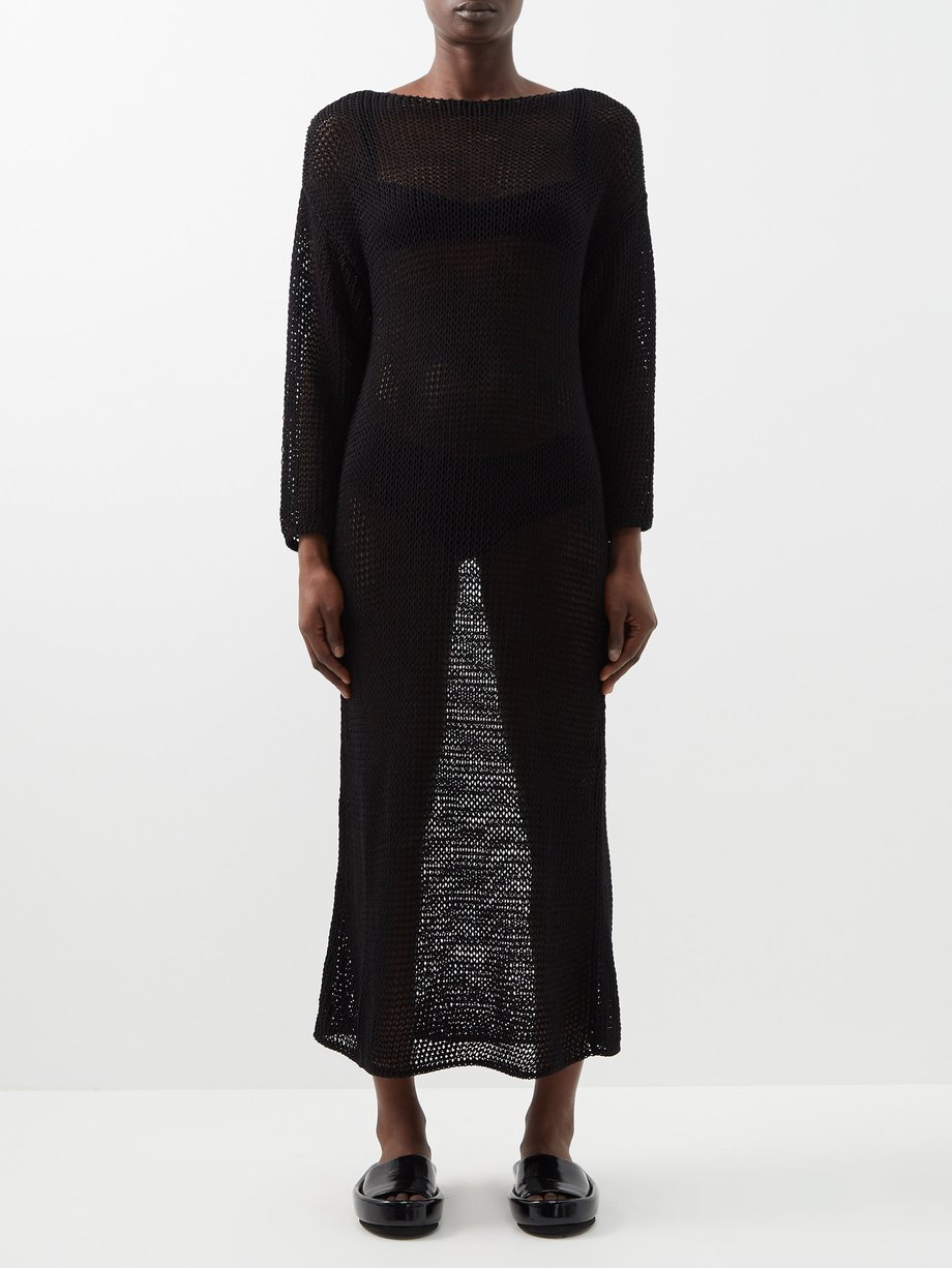 Black Opal open-knit cotton-blend maxi dress | Khaite | MATCHESFASHION US
