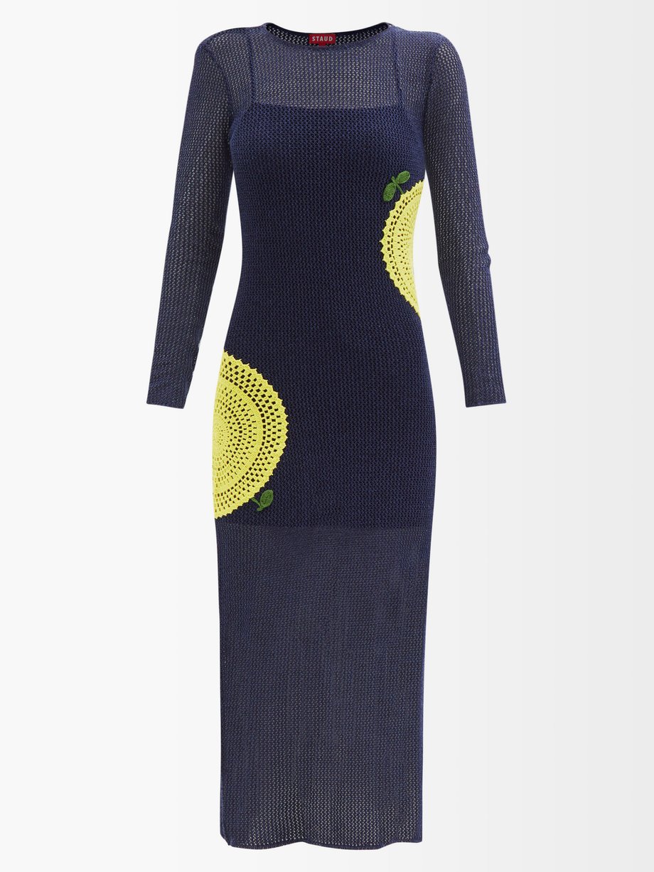 Staud Navy Tulipano crochet-appliqué knit dress | 매치스패션, 모던 럭셔리 온라인 쇼핑