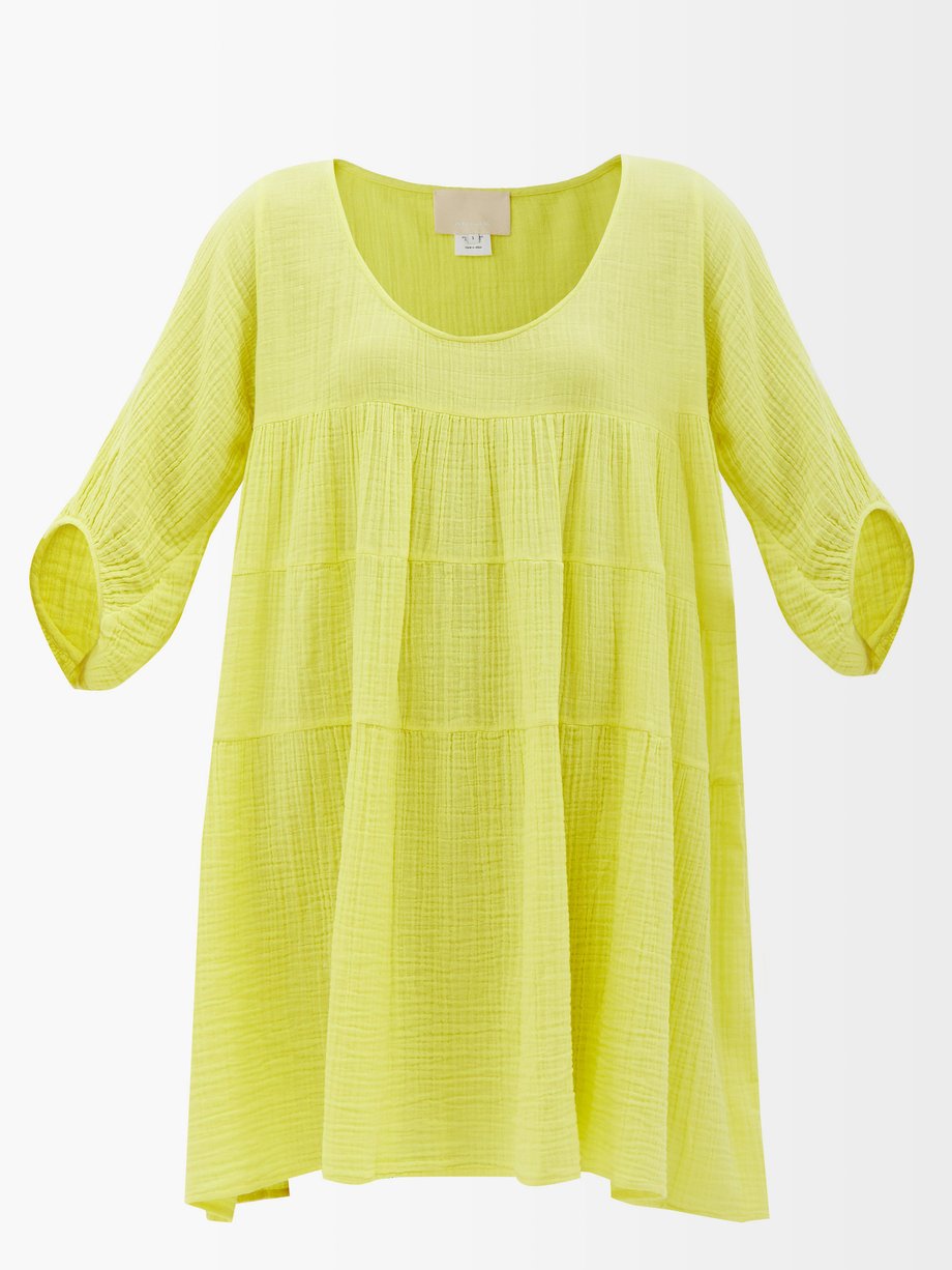 Yellow Nina scoop-neck gauze mini dress | Anaak | MATCHESFASHION AU