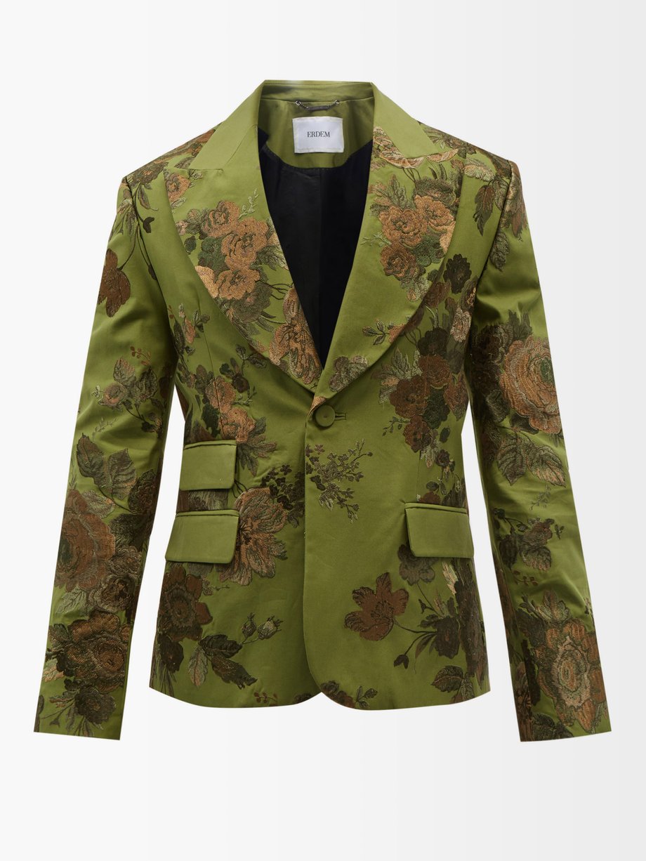 Green Edward floral-embroidered cotton-twill jacket | Erdem ...