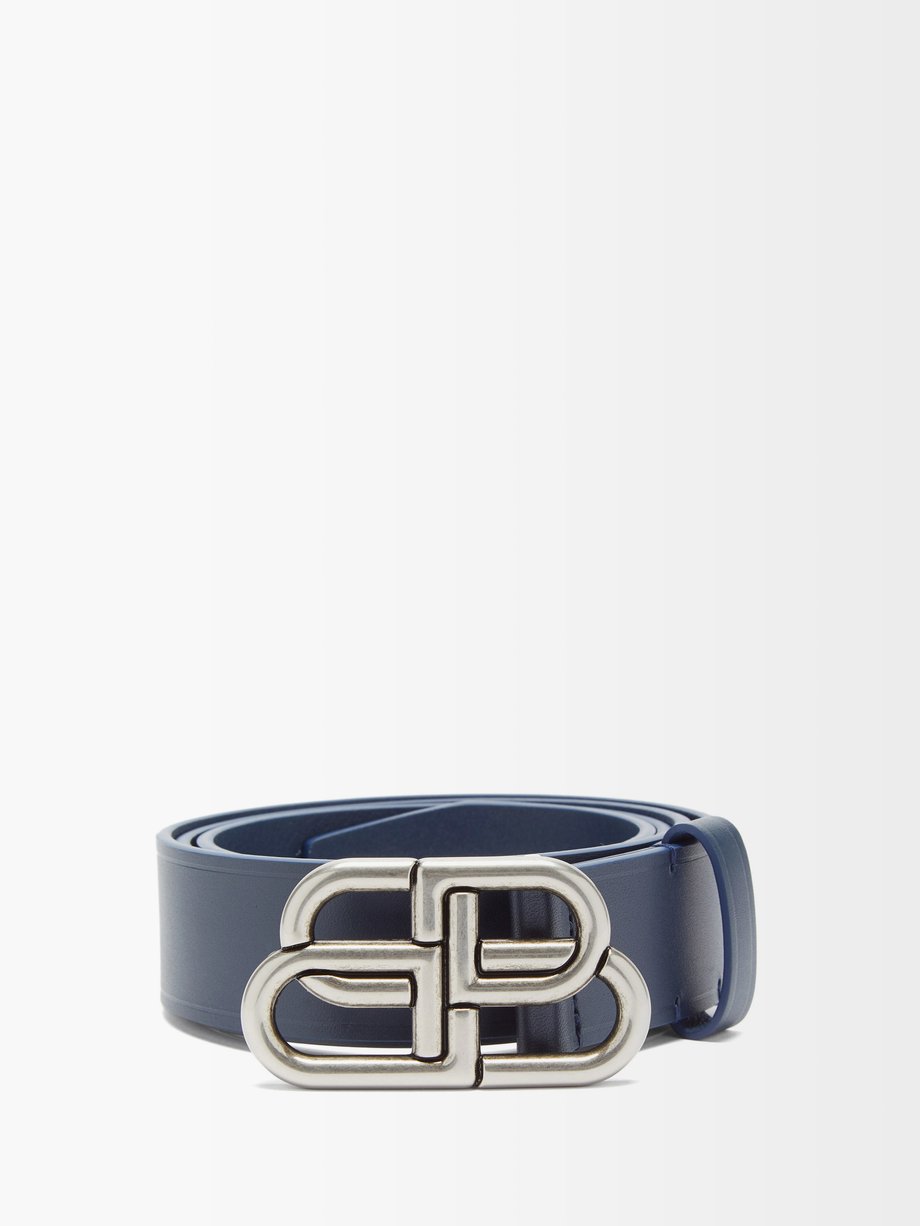 발렌시아가 가죽 벨트 Balenciaga Navy BB-logo leather belt