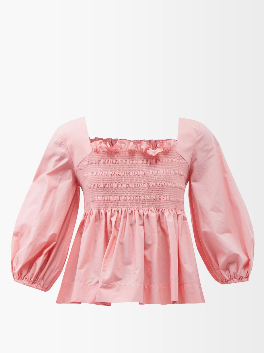 Pink Tre smocked cotton-poplin blouse | Molly Goddard | MATCHESFASHION UK