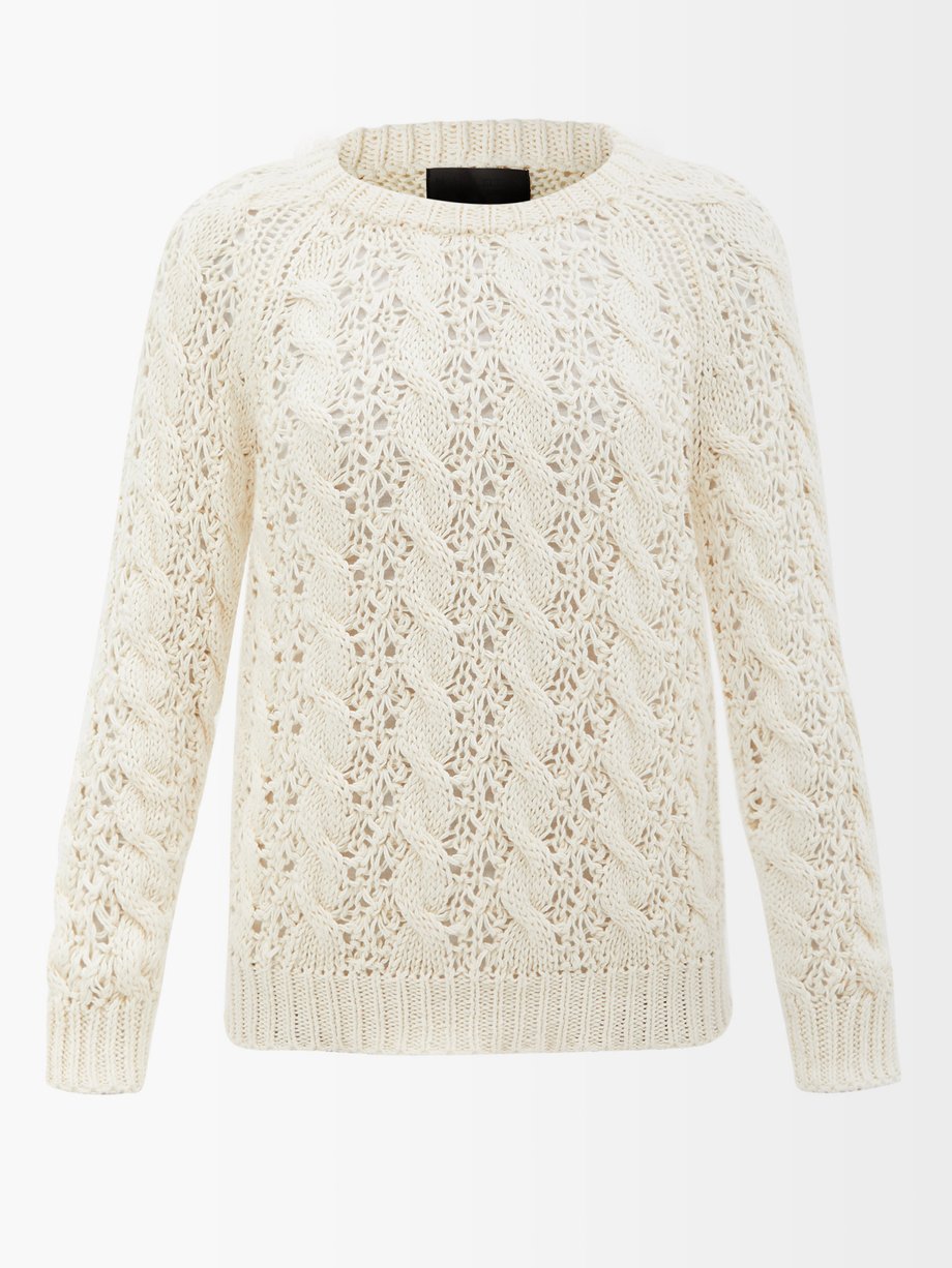 White Cabled lace-stitch cotton sweater | Nili Lotan | MATCHESFASHION US