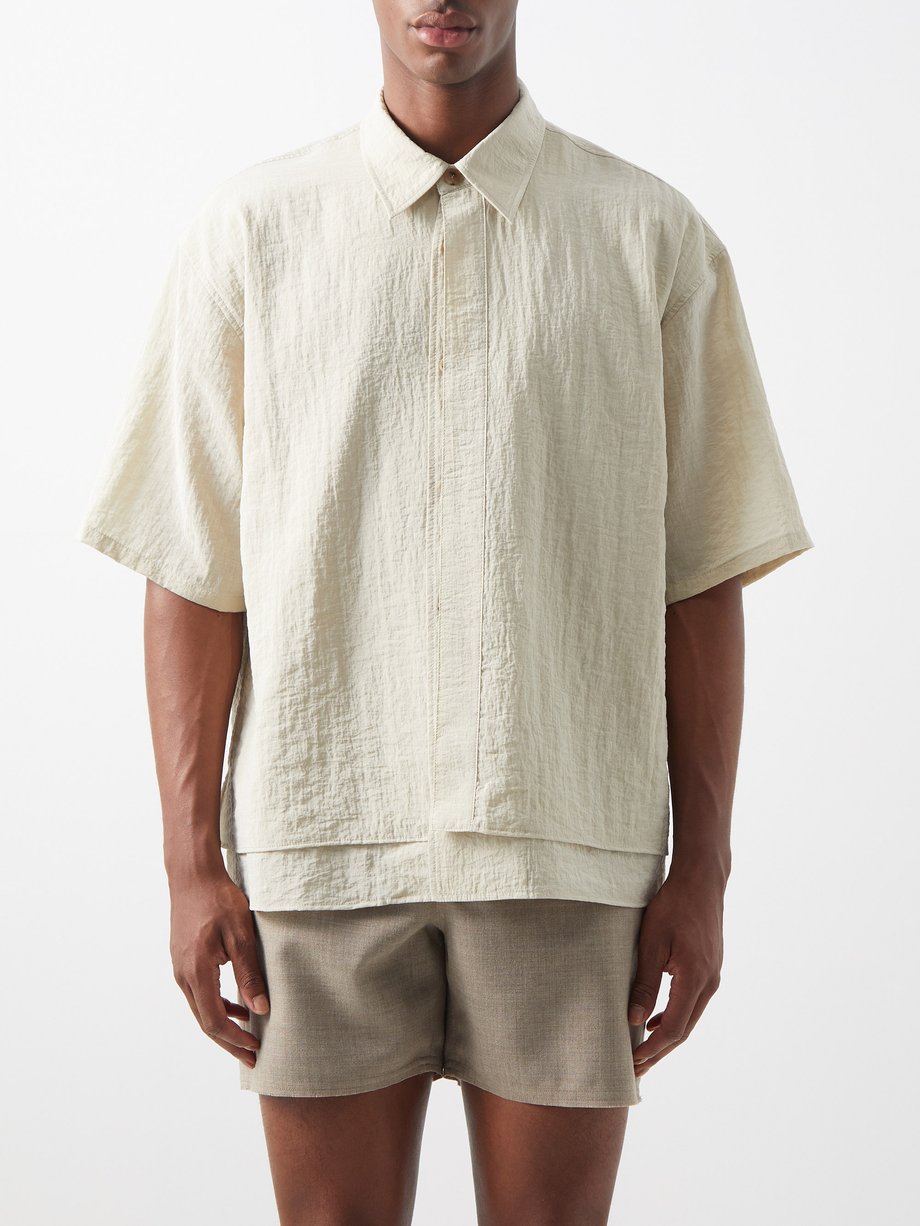 White Layered-hem textured short-sleeved shirt | Le17Septembre Homme ...