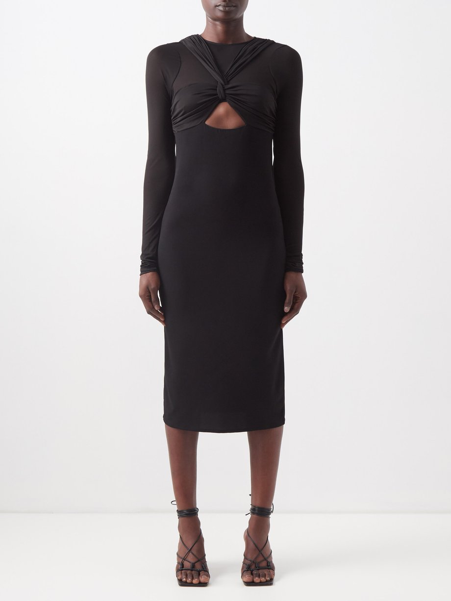 Nensi Dojaka Black Twisted knot jersey midi dress | 매치스패션, 모던 럭셔리 온라인 쇼핑