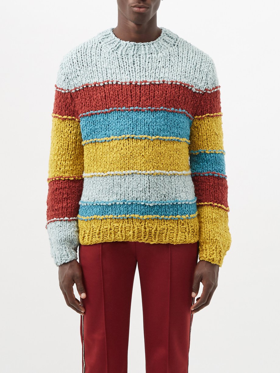 Blue Striped organic-cotton bouclé sweater | The Elder Statesman ...