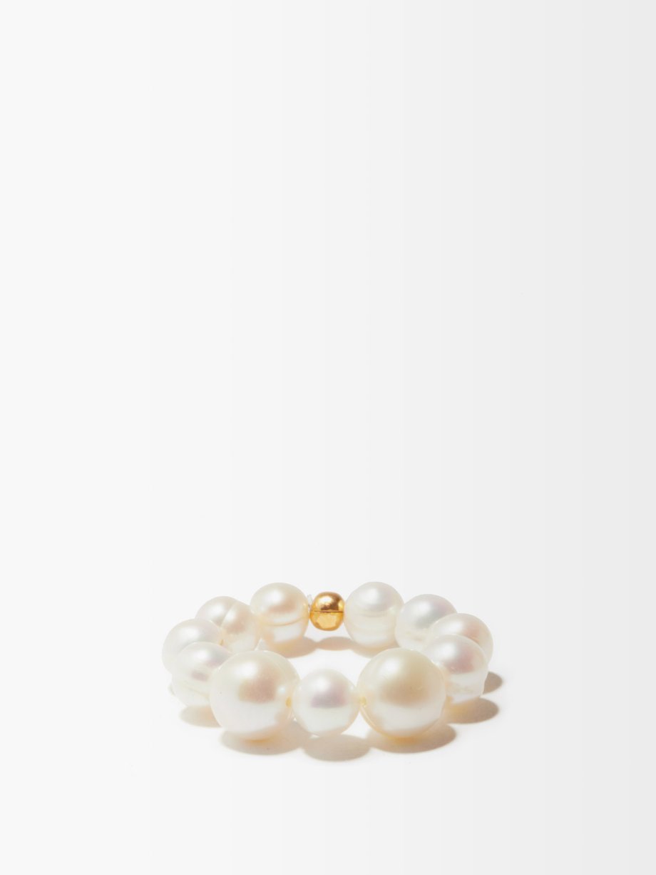 White Nautilus pearl & 14kt gold plated ring | Anita Berisha