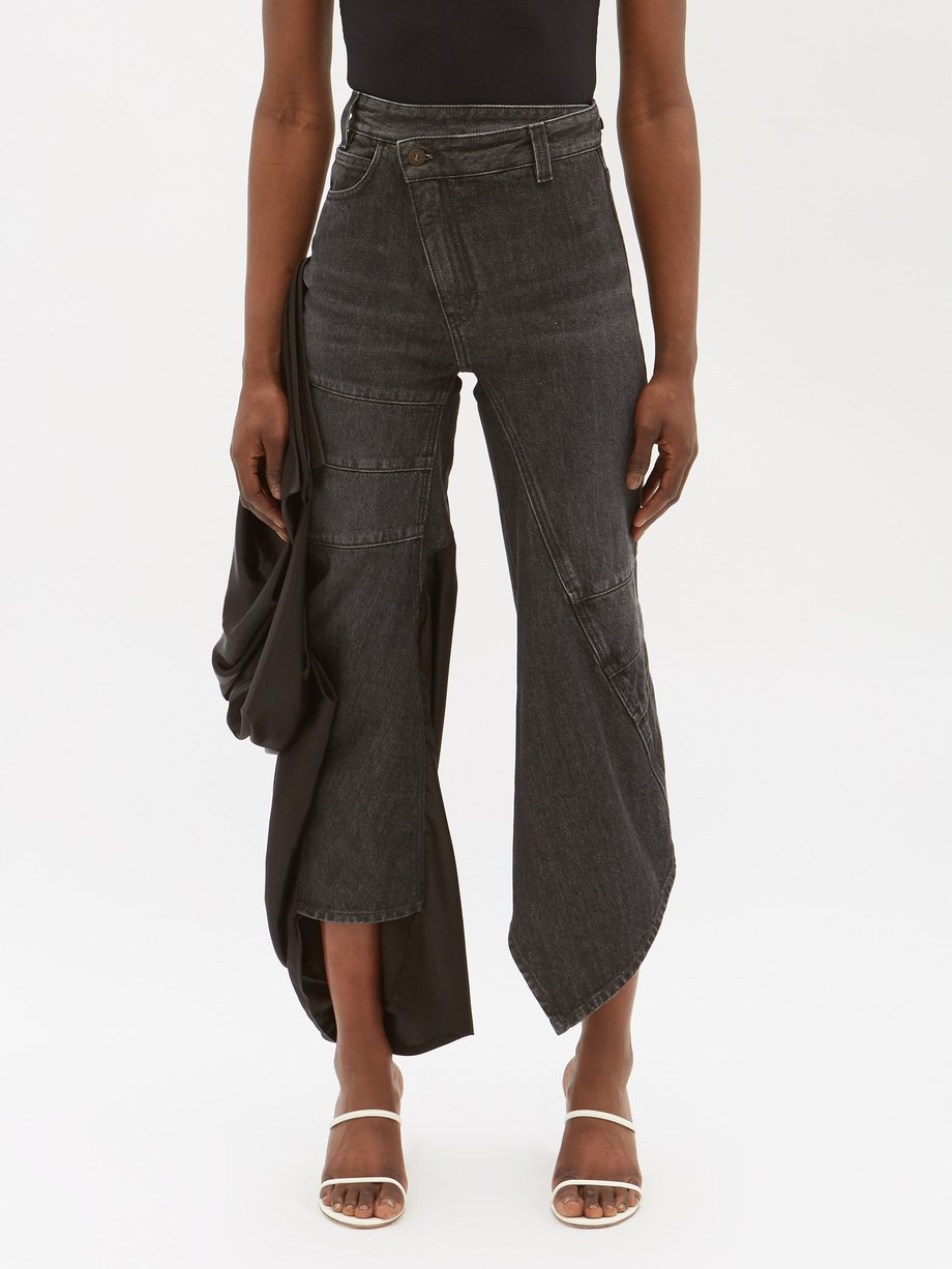 Loewe Black Satin-panelled curved-seam jeans | 매치스패션, 모던 럭셔리 온라인 쇼핑
