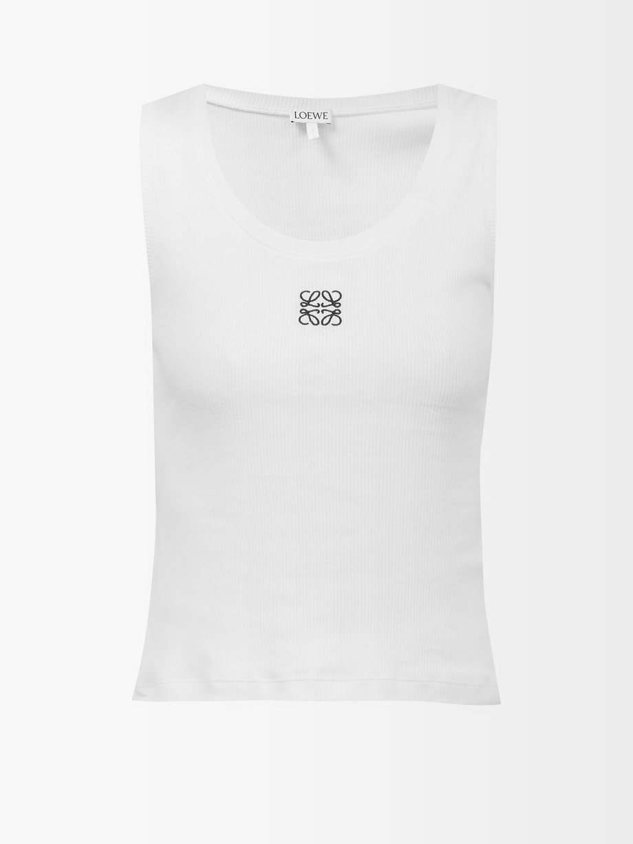 White Anagram-embroidered ribbed-jersey tank top | LOEWE ...