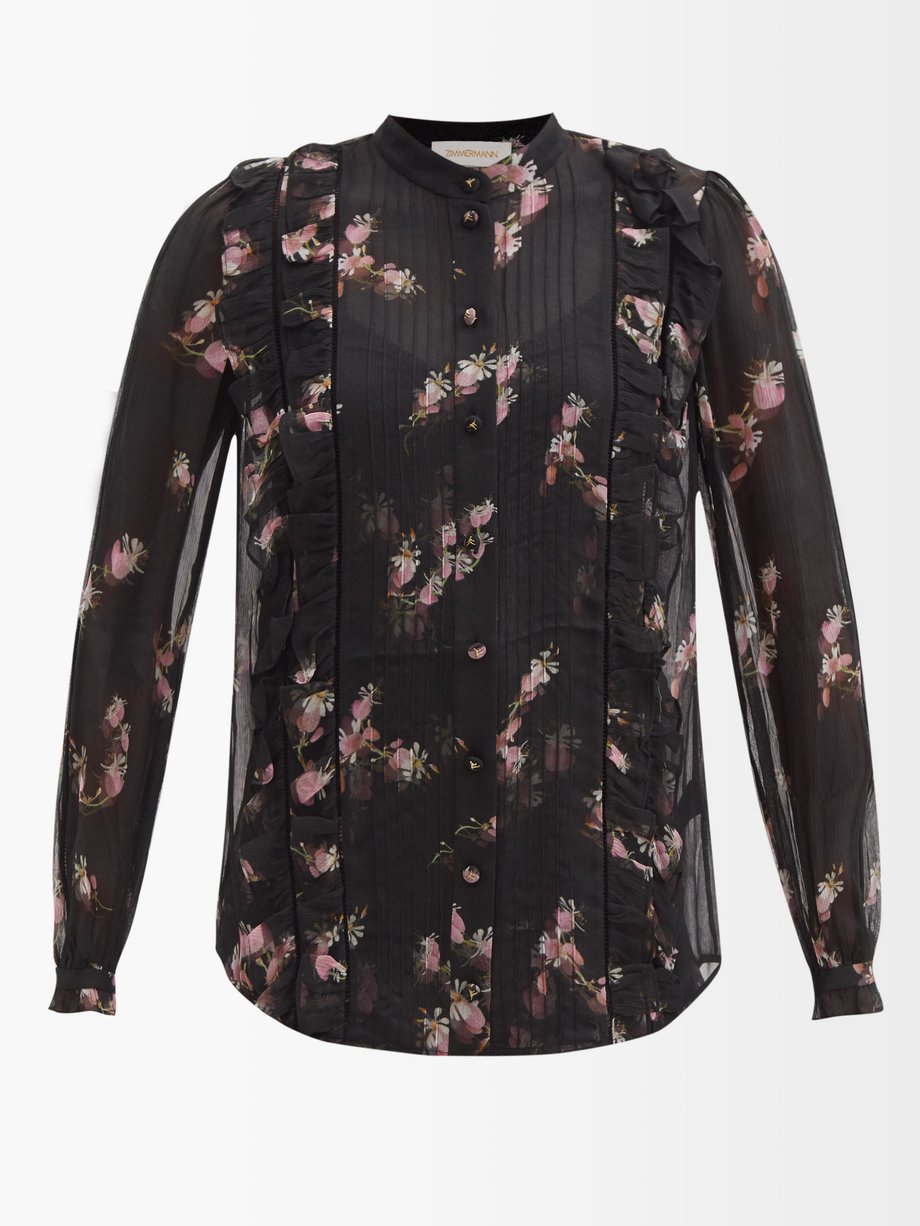 Dancer floral-print ruffled chiffon blouse
