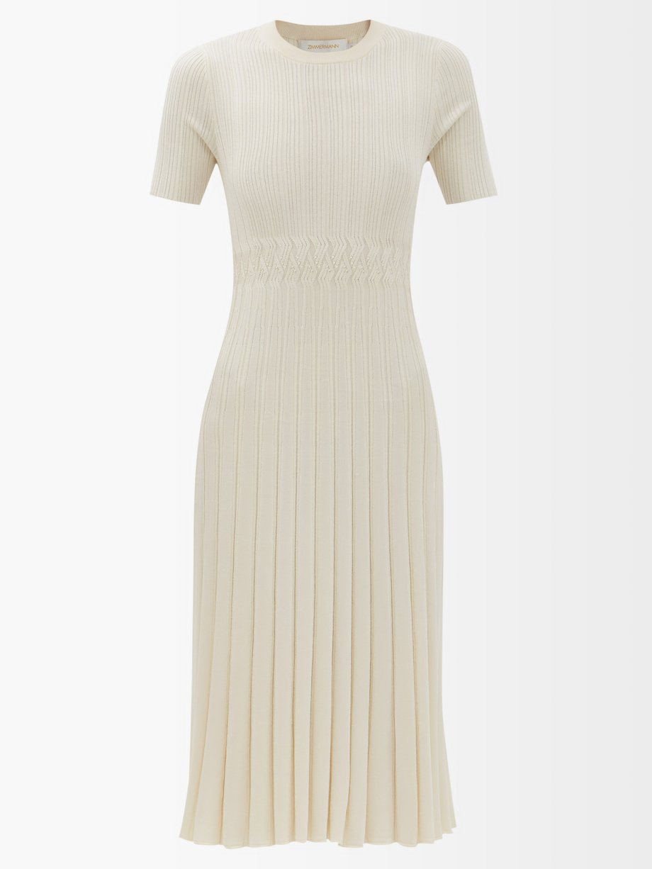 Zimmermann Neutral Dancer ribbed-knit midi dress | 매치스패션, 모던 럭셔리 온라인 쇼핑