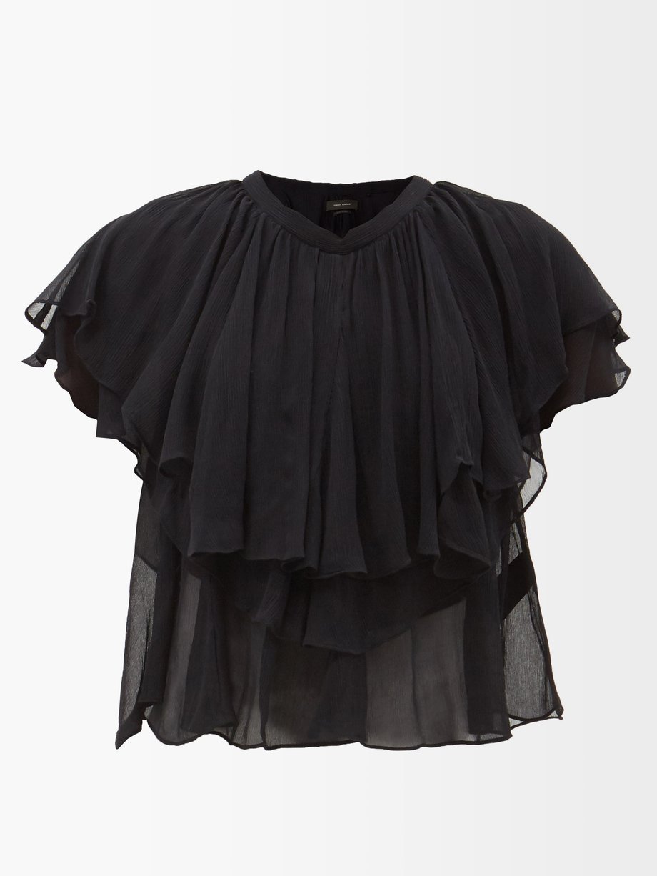 Isabel Marant Black Angele layered silk chiffon blouse