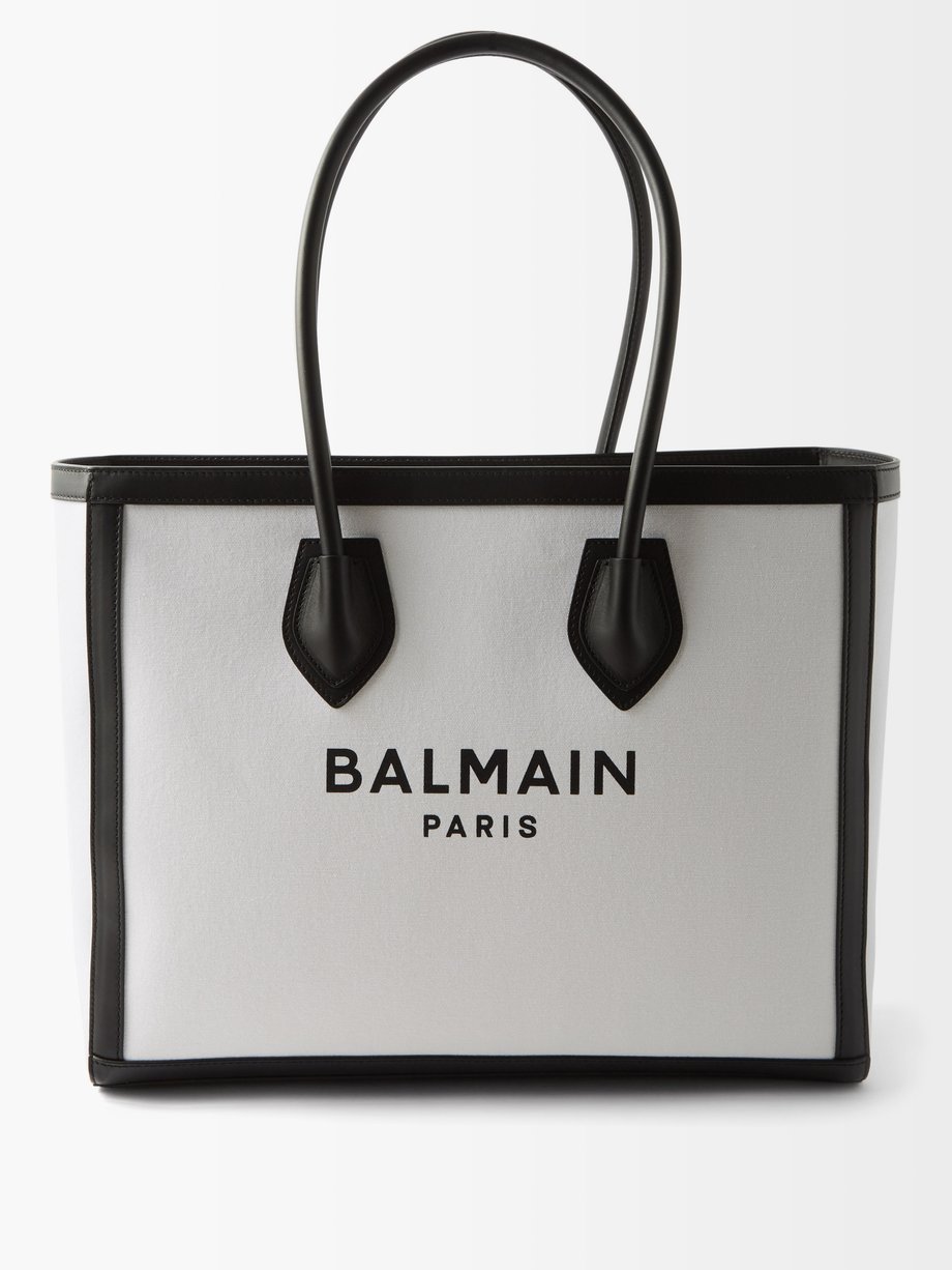Balmain White B-Army leather-trim canvas tote bag | 매치스패션, 모던 럭셔리 온라인 쇼핑