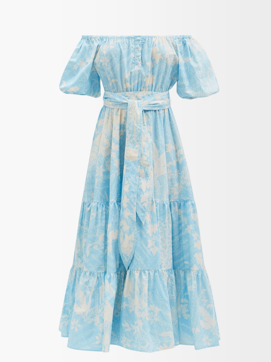 Hester Bly Blue Noor Ema printed cotton-poplin dress | 매치스패션, 모던 럭셔리 온라인 쇼핑