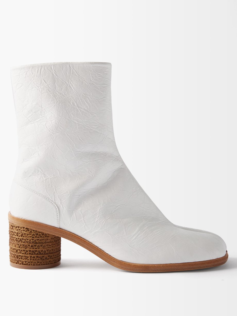 메종 마르지엘라 Maison Margiela White Tabi corrugated-heel leather boots