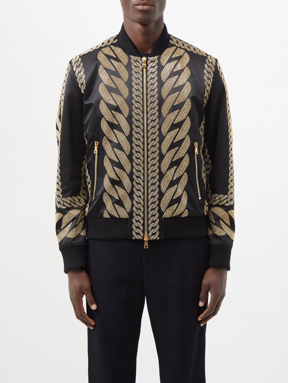 Black Studded silk bomber jacket | Balmain | MATCHESFASHION AU
