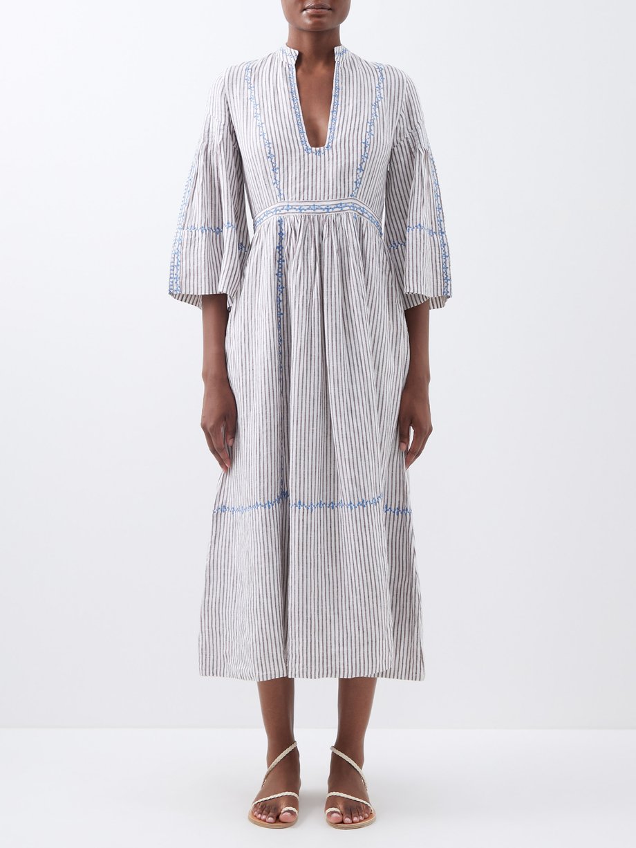 Josephine striped linen midi dress White Wiggy Kit | MATCHESFASHION FR