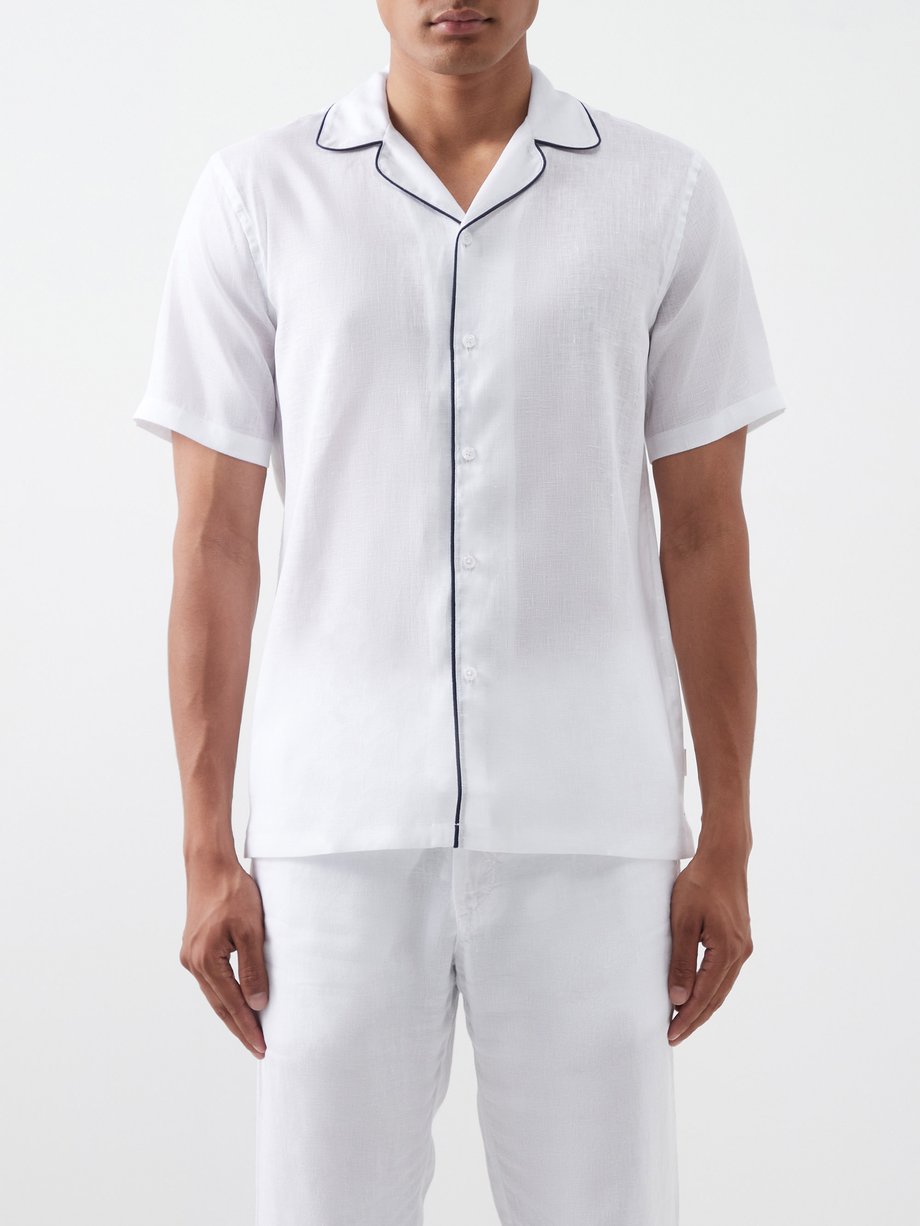 Orlebar Brown White Hibbert contrast-piping linen shirt | 매치스패션, 모던 럭셔리 ...