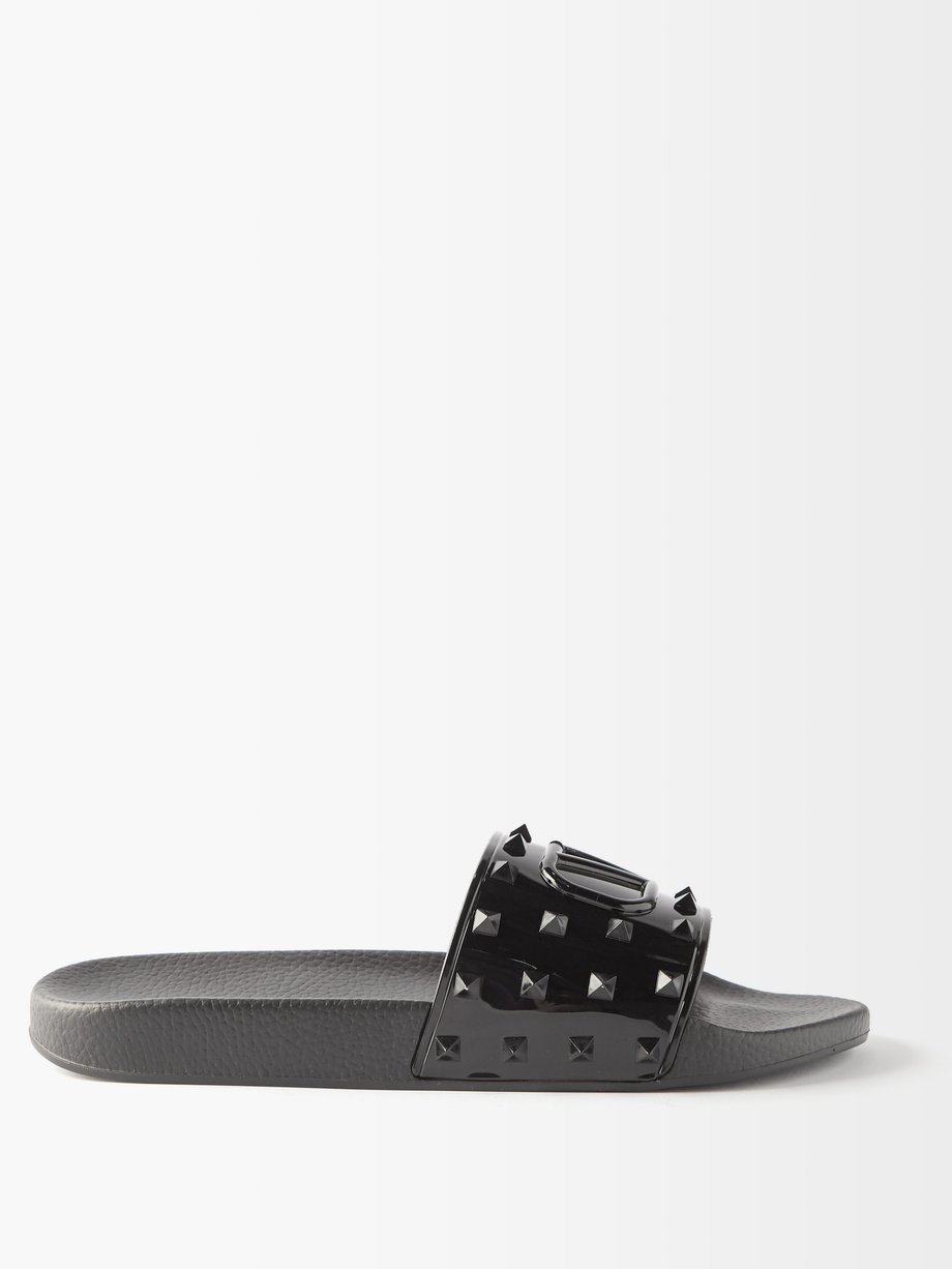발렌티노 V로고 남성 슬리퍼 Valentino Black V-logo Rockstud PVC sandals