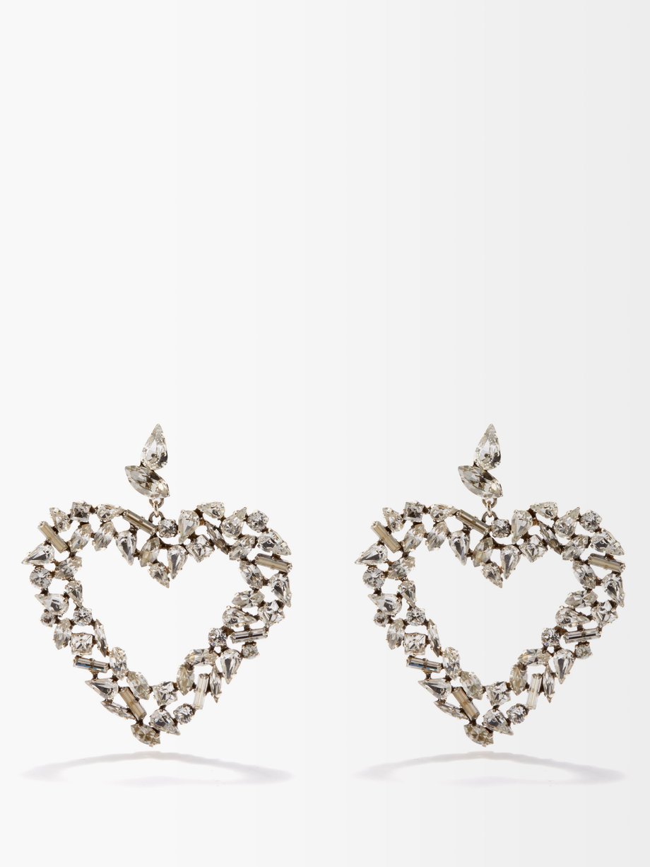 Silver Crystal-heart clip earrings | Saint Laurent | MATCHESFASHION US