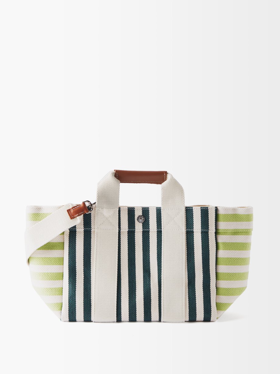 휘 드 베르누이 토트백 Rue De Verneuil Green Parcours S striped canvas tote bag
