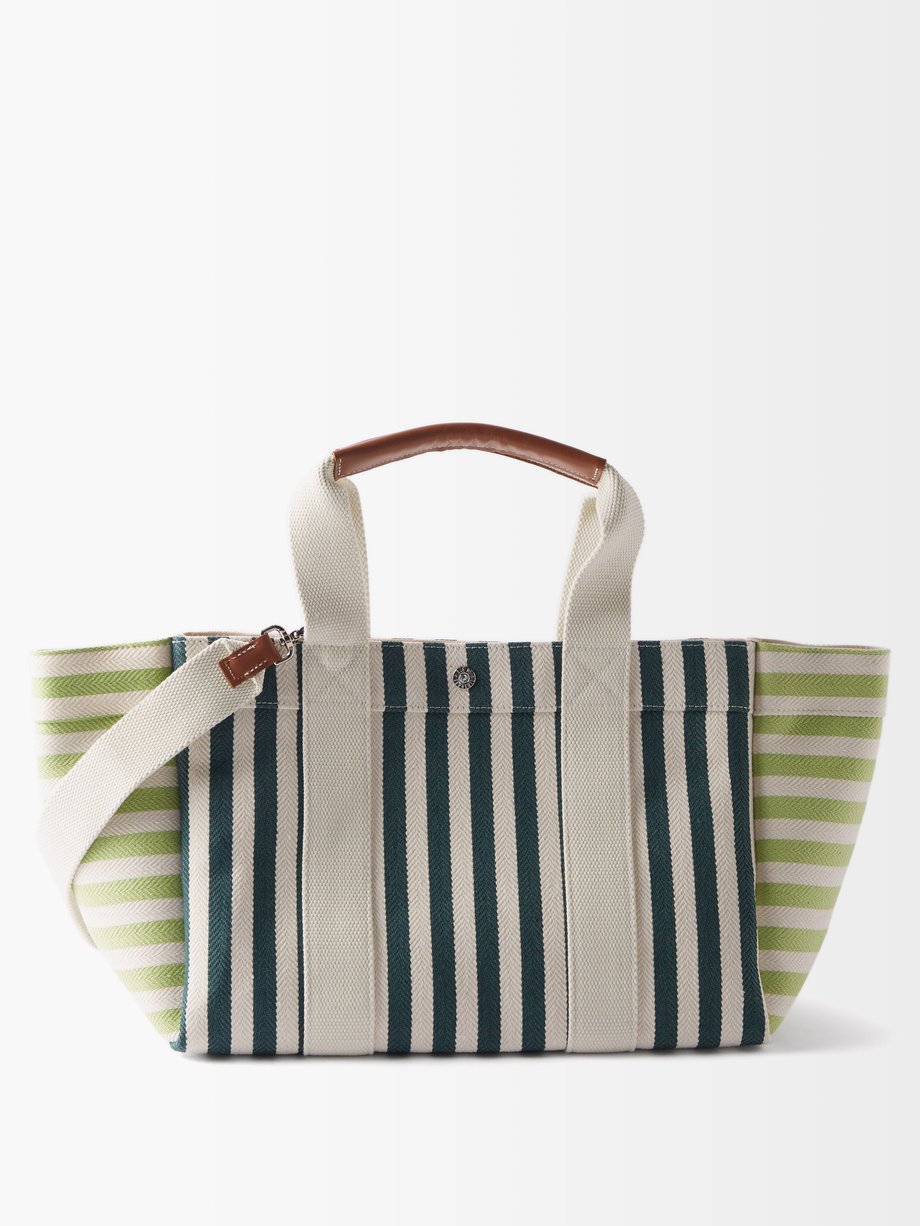 휘 드 베르누이 토트백 Rue De Verneuil Green Parcours M striped canvas tote bag