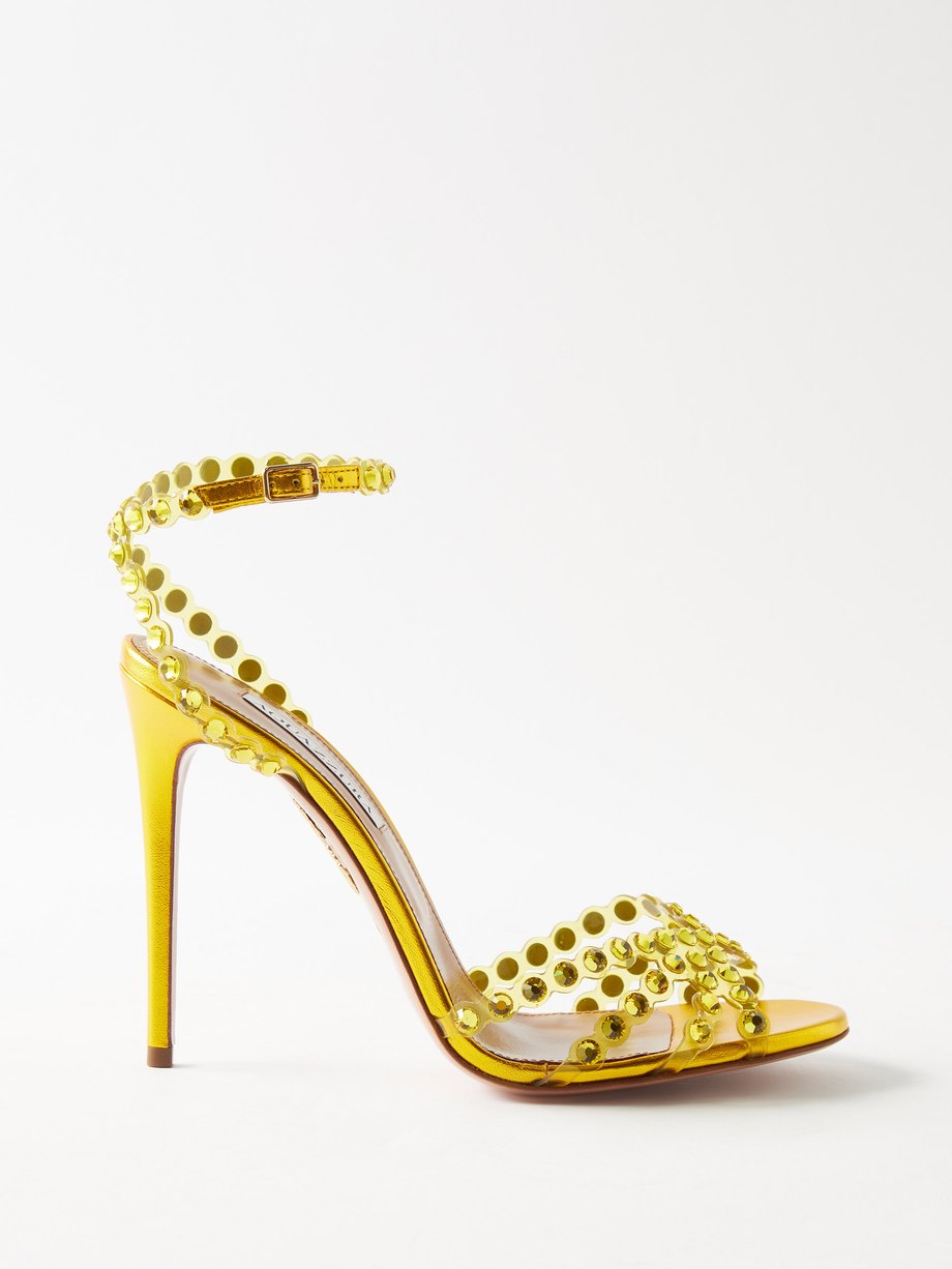 Aquazzura Gold Tequila 105 crystal-embellished leather sandals | 매치스패션 ...