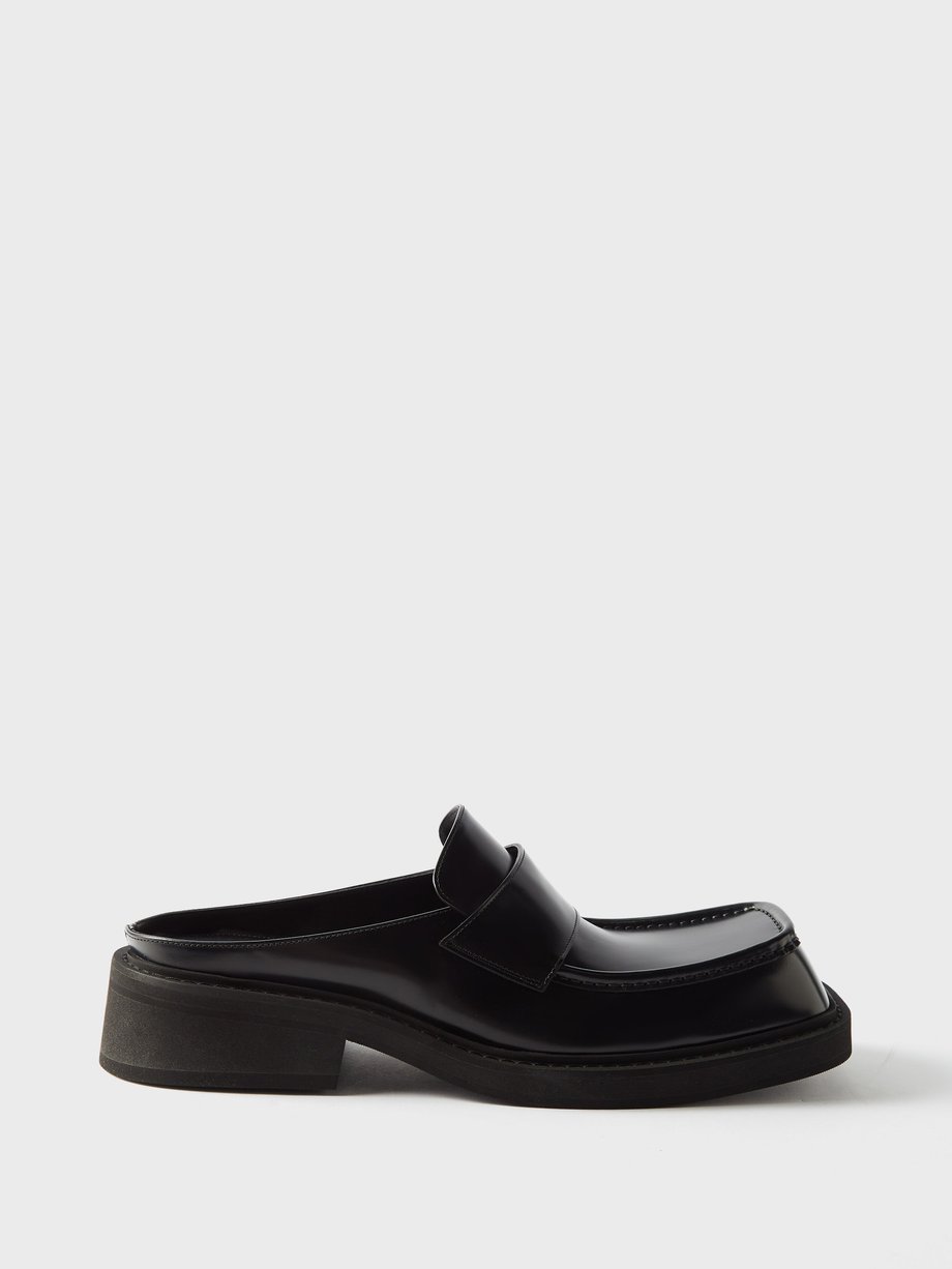 발렌시아가 Balenciaga Black Inspector square-toe leather backless loafers