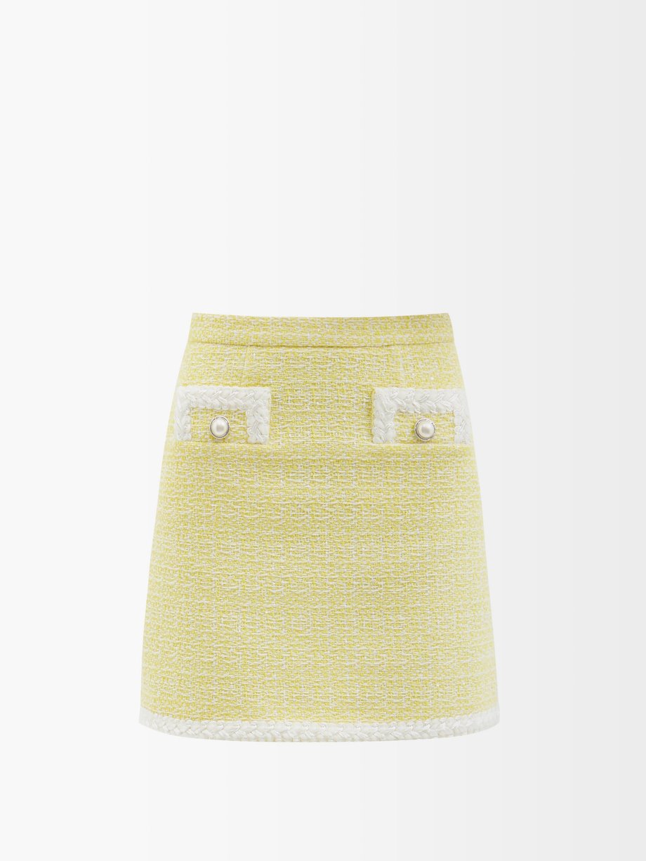 Braided-trim wool-blend tweed mini skirt Yellow Alessandra Rich ...