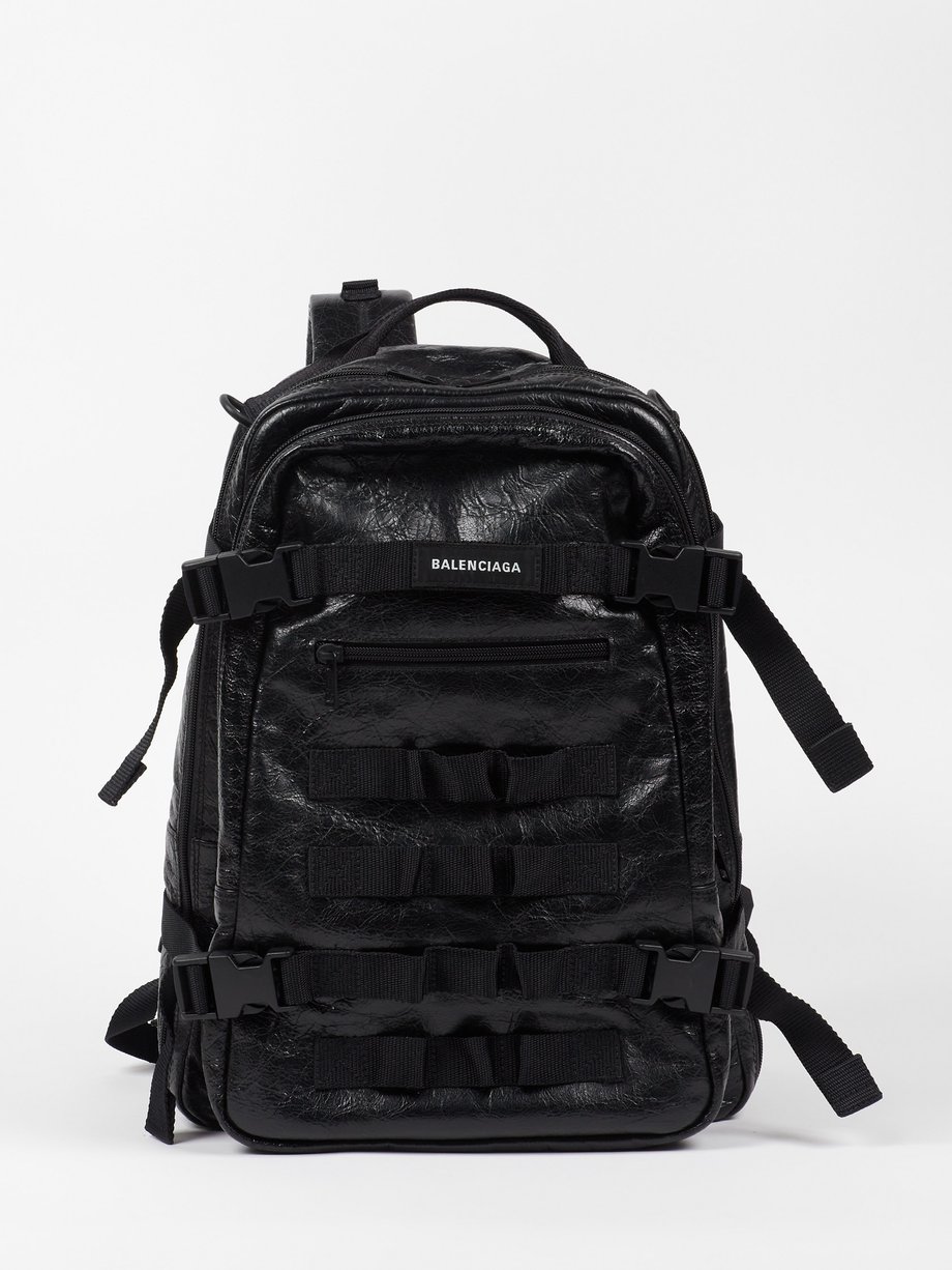 발렌시아가 Balenciaga Black Logo-patch leather backpack