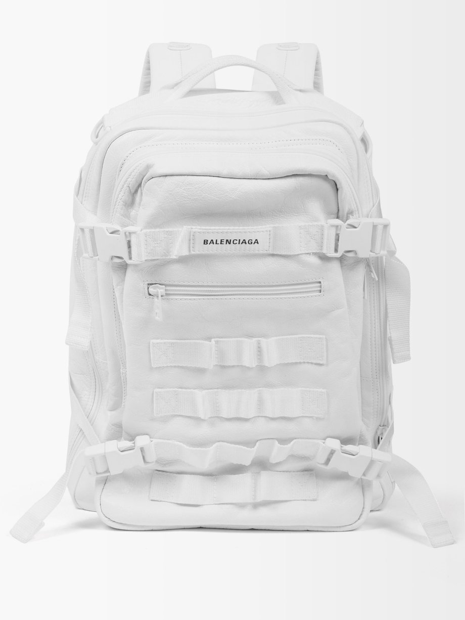 발렌시아가 Balenciaga White Logo-patch canvas backpack