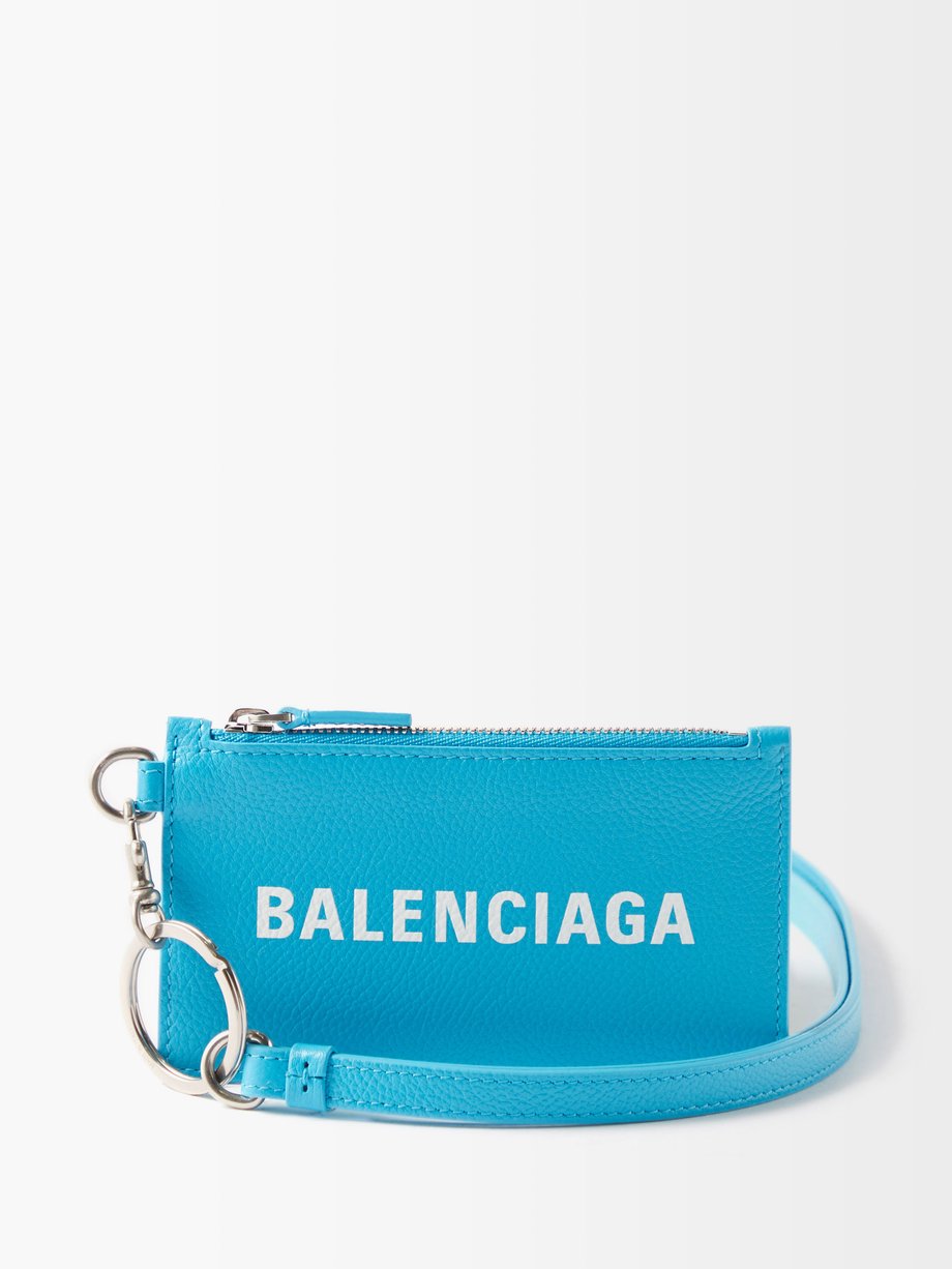 발렌시아가 Balenciaga Blue Cash logo-print leather lanyard cardholder