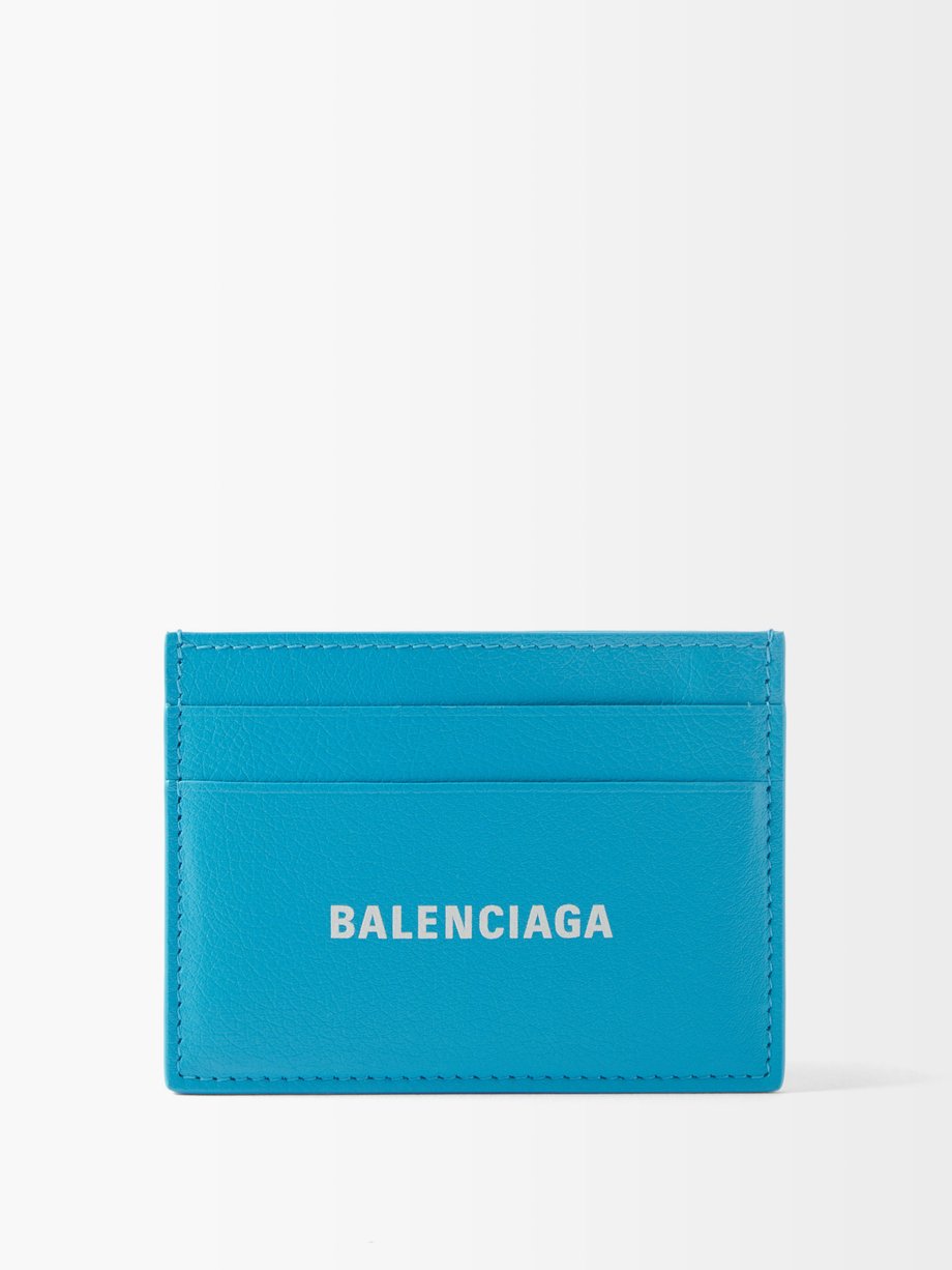 발렌시아가 Balenciaga Blue Cash logo-print leather cardholder