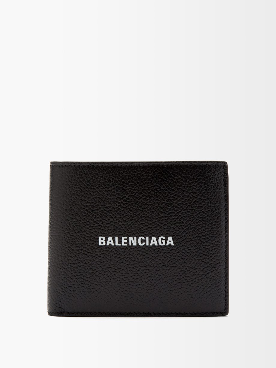 발렌시아가 Balenciaga BLACK MULTI Logo-print grained-leather bi-fold cardholder