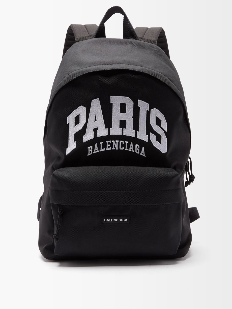 발렌시아가 Balenciaga Black Explorer Paris-logo nylon backpack