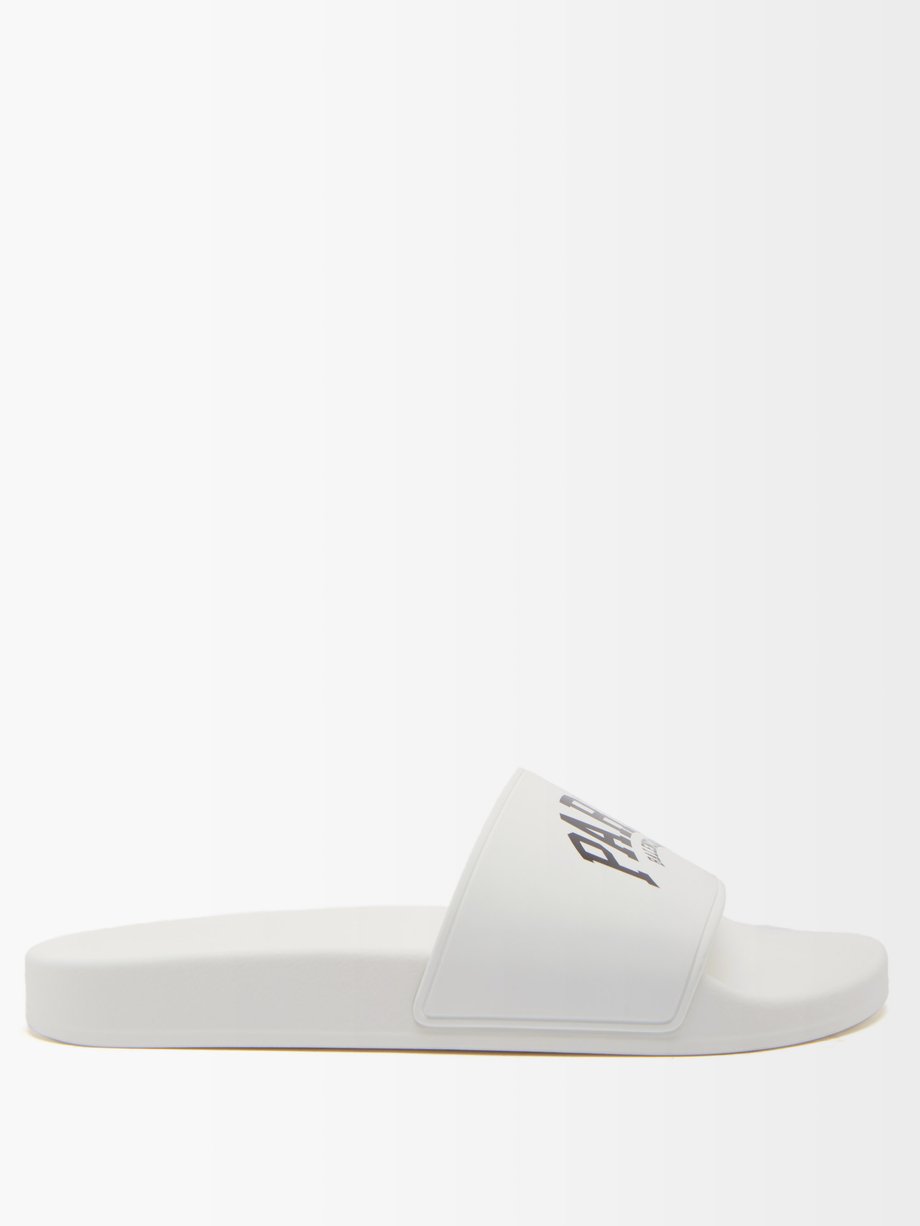 발렌시아가 Balenciaga White Paris logo-print rubber slides