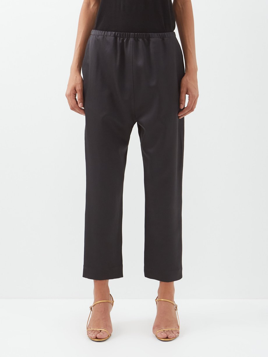 Black Geneve cropped silk-blend tailored trousers | The Row ...