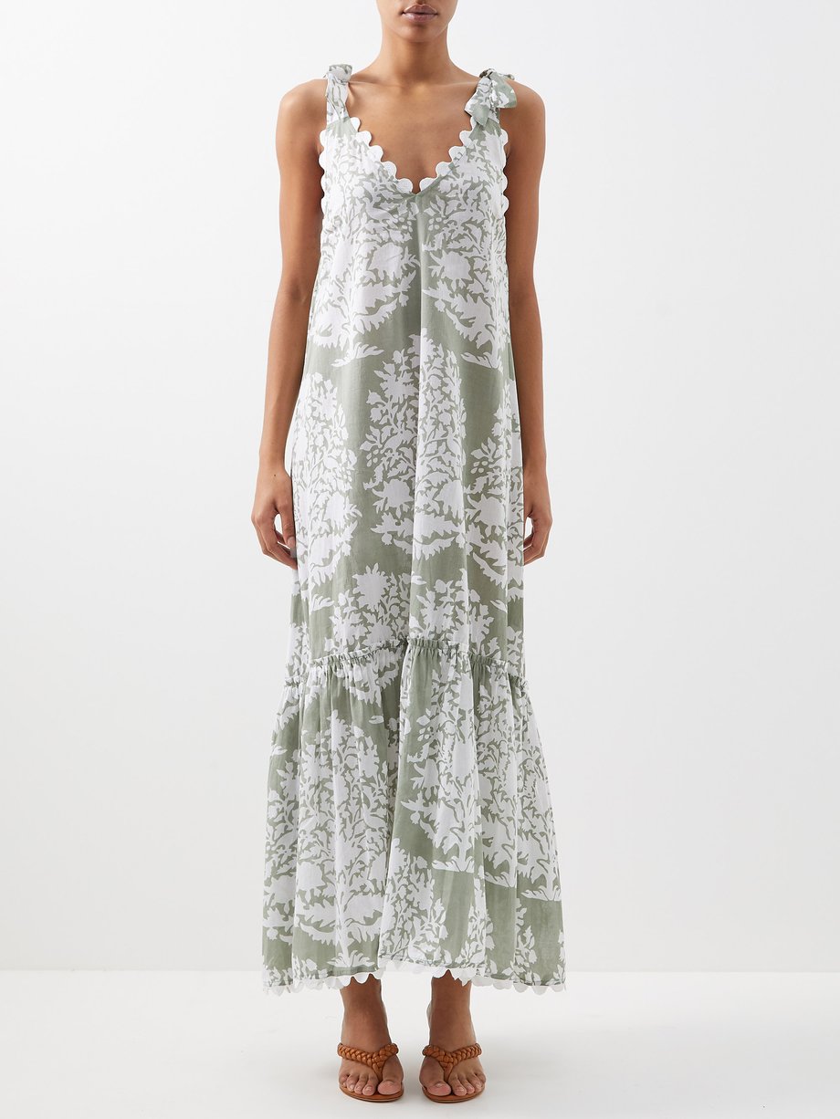 Juliet Dunn Green Palladio-print scalloped cotton-voile dress | 매치스패션 ...