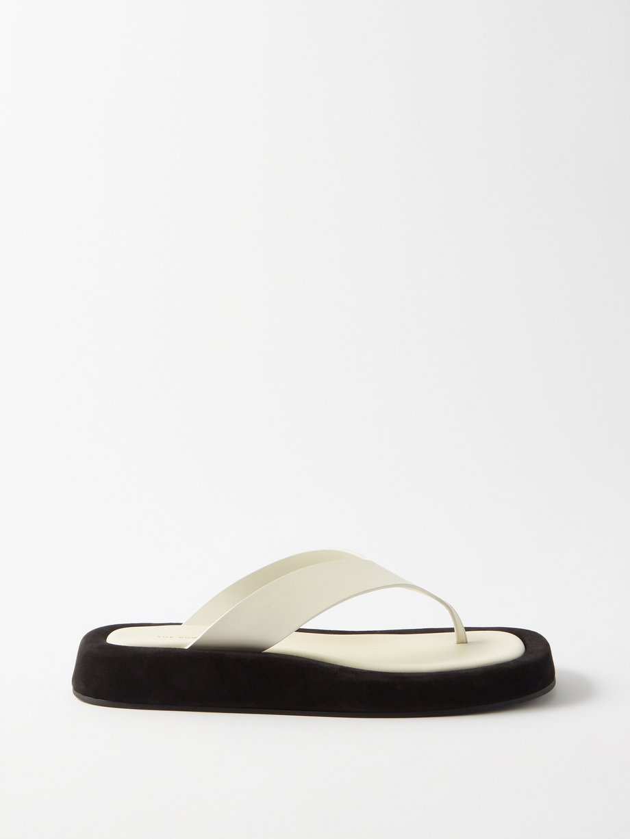 The Row White Ginza leather and suede sandals | 매치스패션, 모던 럭셔리 온라인 쇼핑
