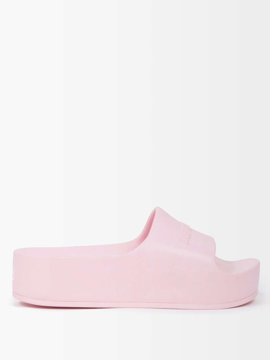 Pink Logo-embossed rubber flatform slides | Balenciaga | MATCHESFASHION US