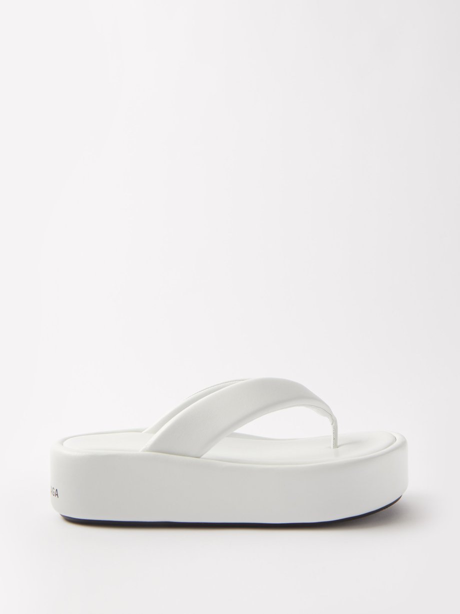발렌시아가 Balenciaga White Rise leather flatform flip flops