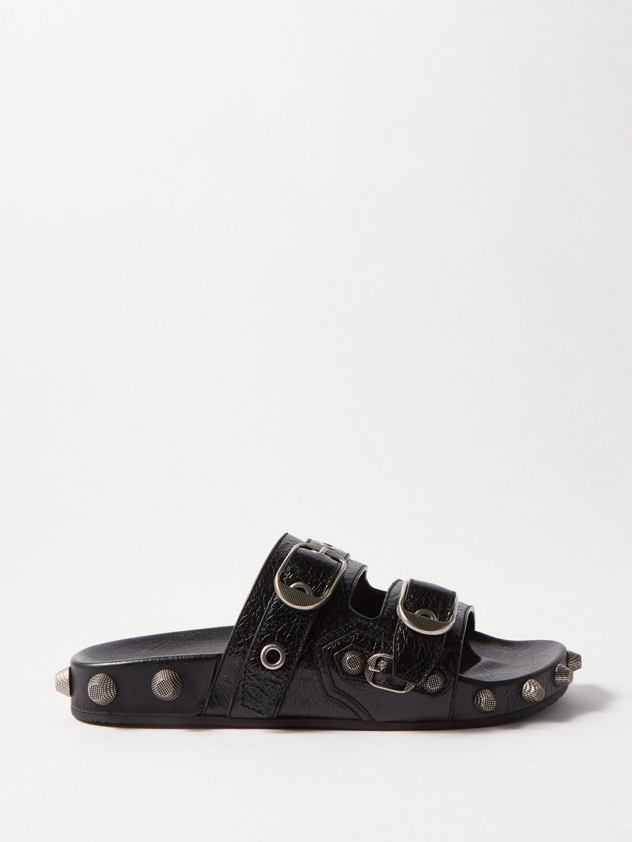 발렌시아가 Balenciaga Black Cagole buckled leather slides