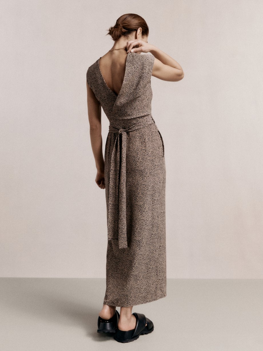 Brown Abstract-print sleeveless silk wrap dress | Raey | MATCHESFASHION UK