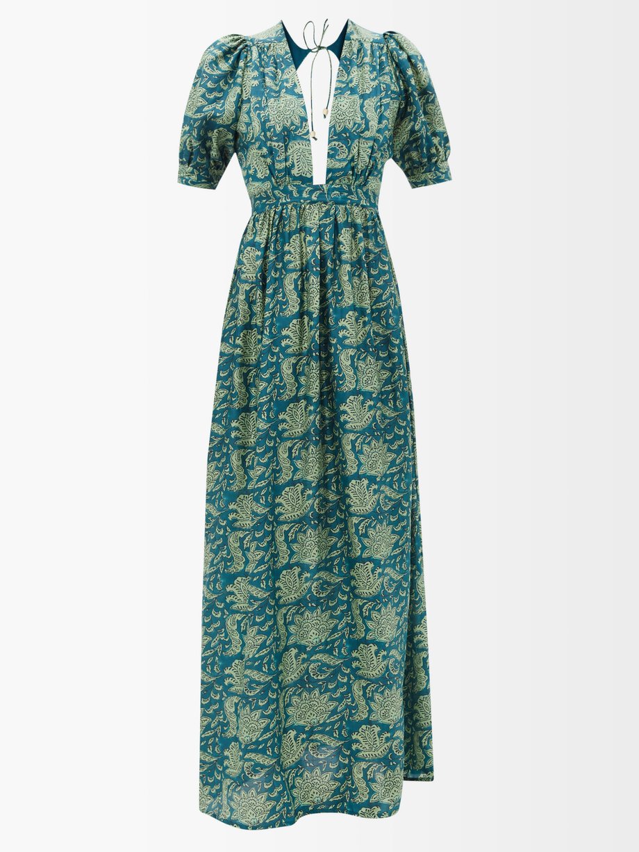 Green Surya printed silk-habotai maxi dress | Hannah Artwear ...